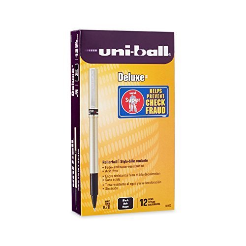 uni-ball Deluxe Roller Ball Pens - 4-Pack of 12 Fine Point Black Ink Pens (60052) | Smooth Writing for Office, School & Creative Journaling