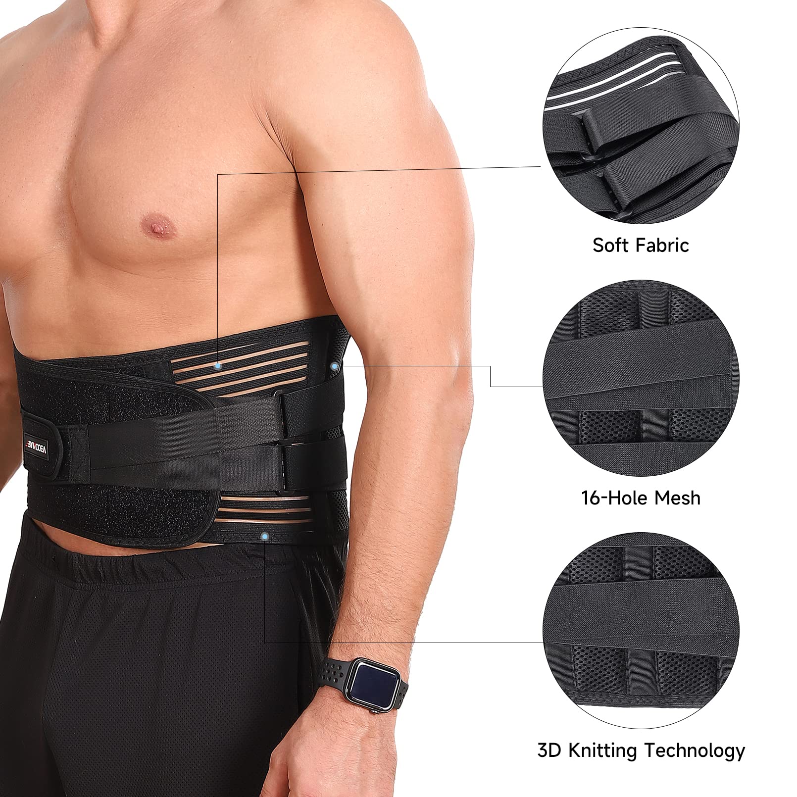 Bynccea Back Brace for Men & Women - Breathable Lumbar Support Belt for Heavy Lifting, Herniated Disc, Sciatica & Scoliosis Pain Relief - Ideal for Workouts, Gardening & Office Use
