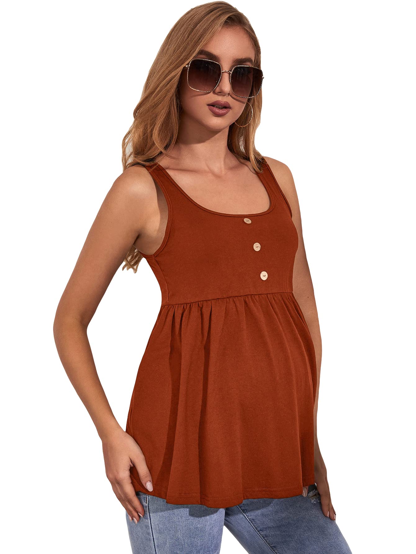 MakeMeChic Women's Maternity Tank Top - Soft Stretchy Nursing Shirt for Pregnancy & Breastfeeding | Casual Solid Sleeveless Peplum Top for Maternity Wear, Summer Outfits & Everyday Comfort