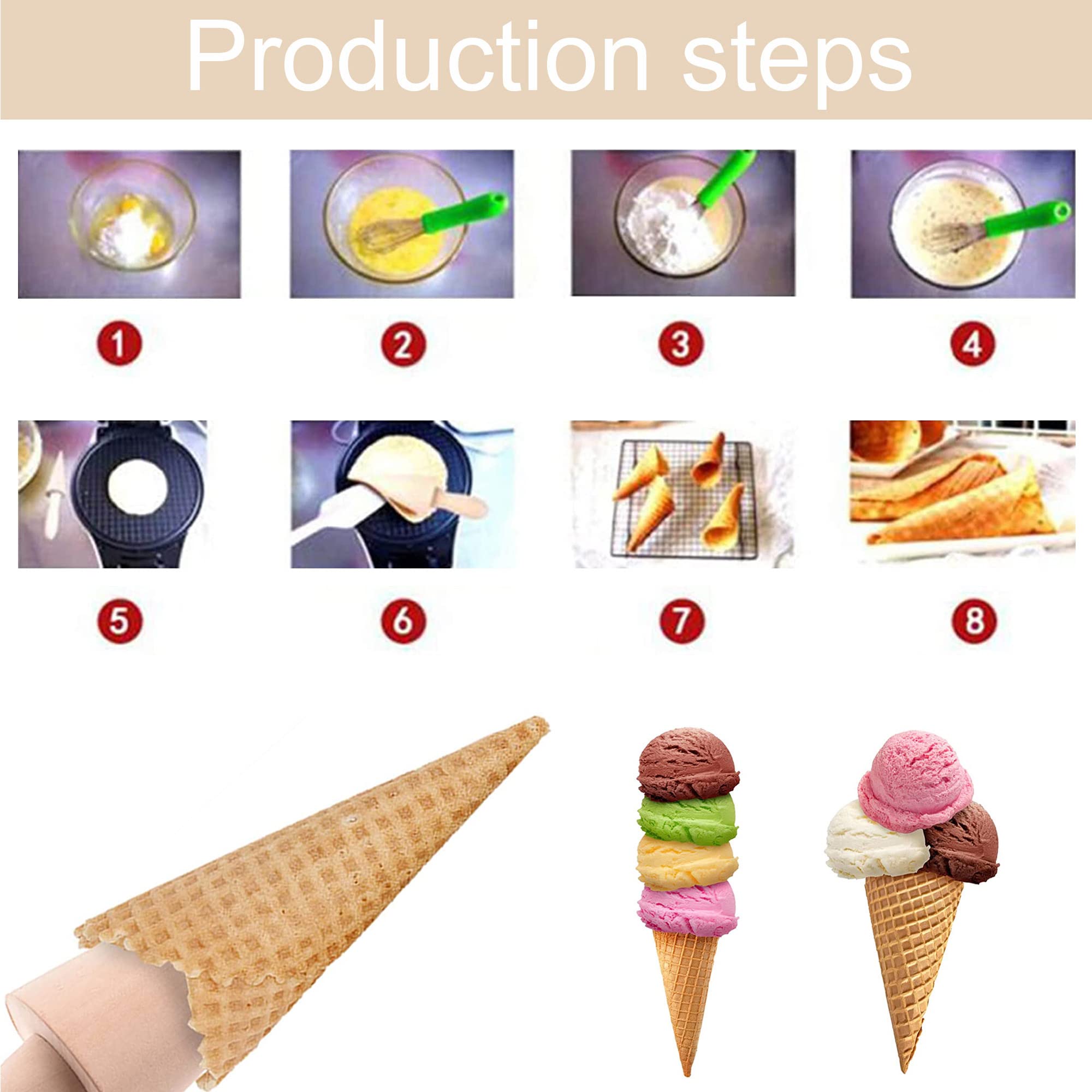 YZSZ Reusable Ice Cream Cone Molds - DIY Waffle Cone Maker for Homemade Ice Cream Cones & Waffles (Beech Wood) - Perfect for Home Baking, Party Treats & Ice Cream Shops