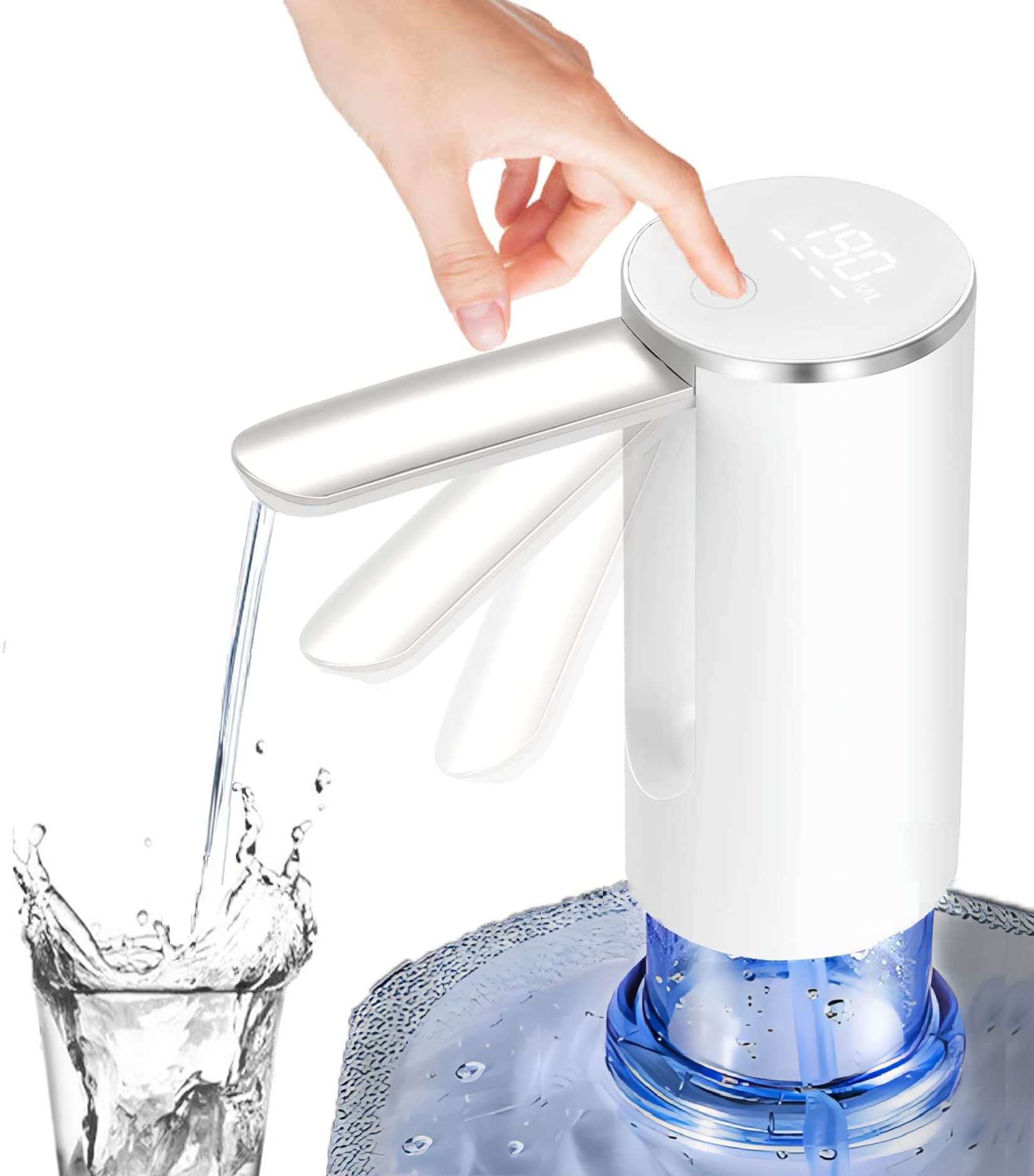 5 Gallon Electric Water Bottle Dispenser Pump - Automatic USB Charging Water Jug with Digital Milliliter Display | Portable for Camping, Home, Office, RV & Outdoor Use