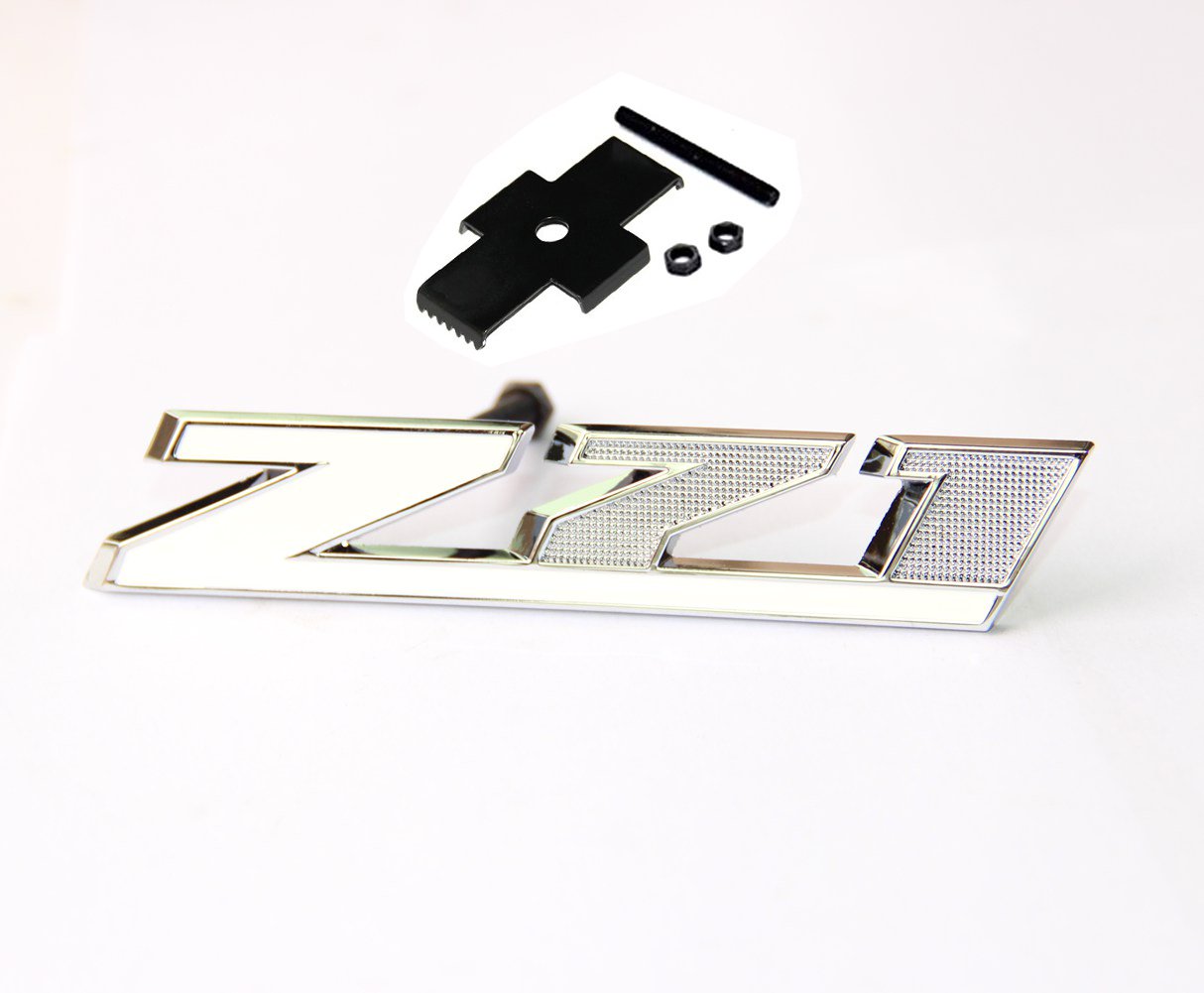 Yoaoo 1x White Grill Z71 Emblem Badge - Compatible with Chevy Silverado 1500 2500HD, GMC Sierra, Tahoe & Suburban - 3D Chrome Truck Accessory for Off-Road & Customization