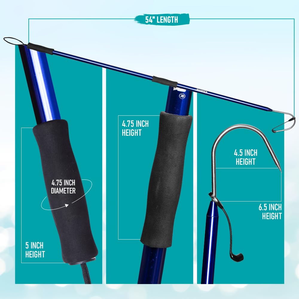 Lightweight Aluminum Fish Gaff with Sharp Stainless Steel Hook - Ergonomic Grip & Lanyard for Saltwater Fishing, Boat Fishing, and Deep Sea Angling