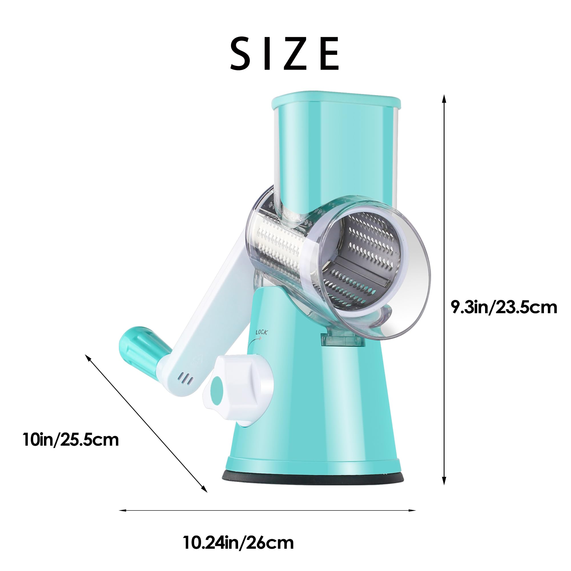 Rotary Cheese Grater - Manual Kitchen Shredder with 3 Interchangeable Blades | Safe Food Grinder for Nuts, Potato, Carrot, Garlic & Walnut | Perfect for Salads, Pasta, Pizza & Baking (Blue)