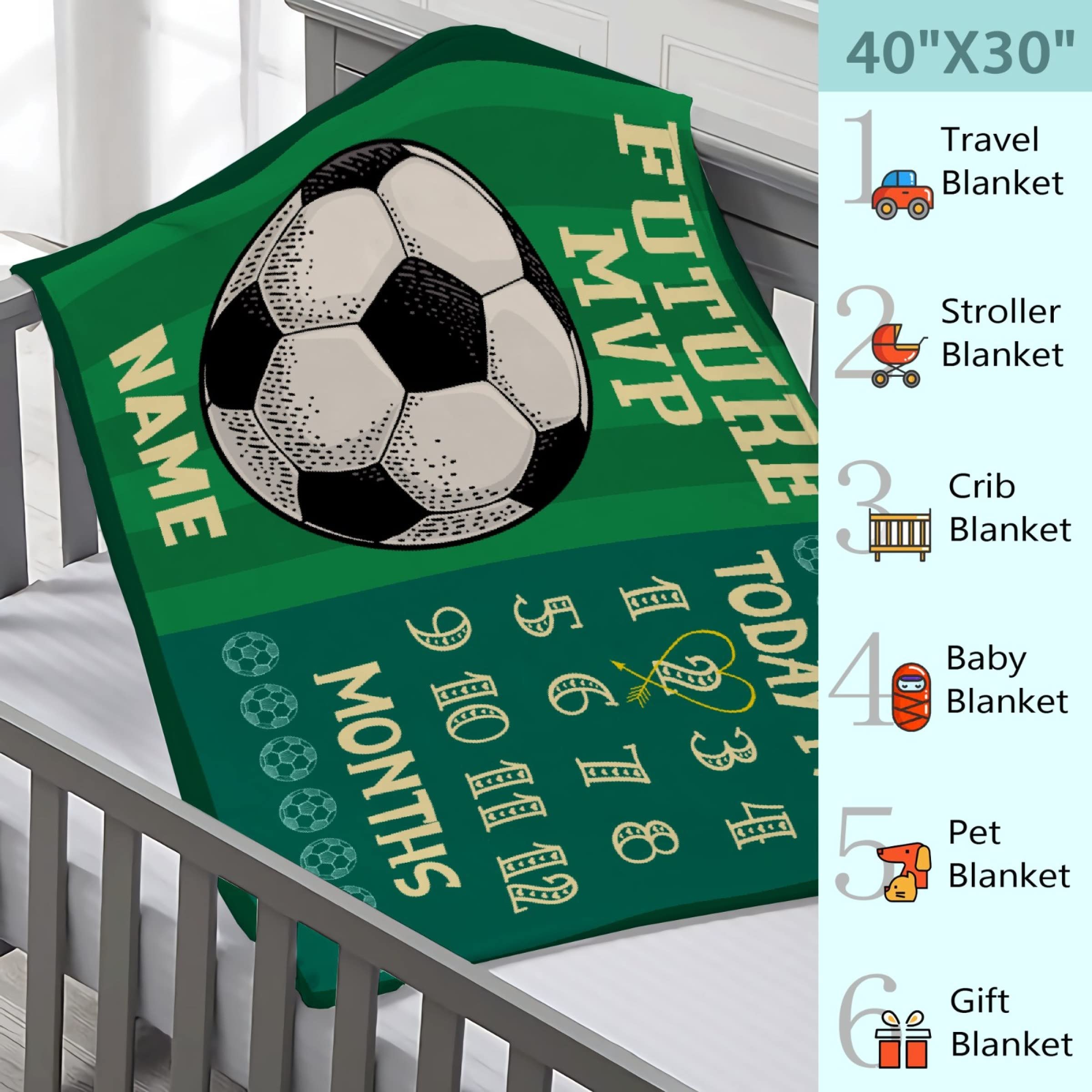 Personalized Baby Milestone Blanket with Name - Custom Soccer Theme Newborn Boy Girl Monthly Blanket 90