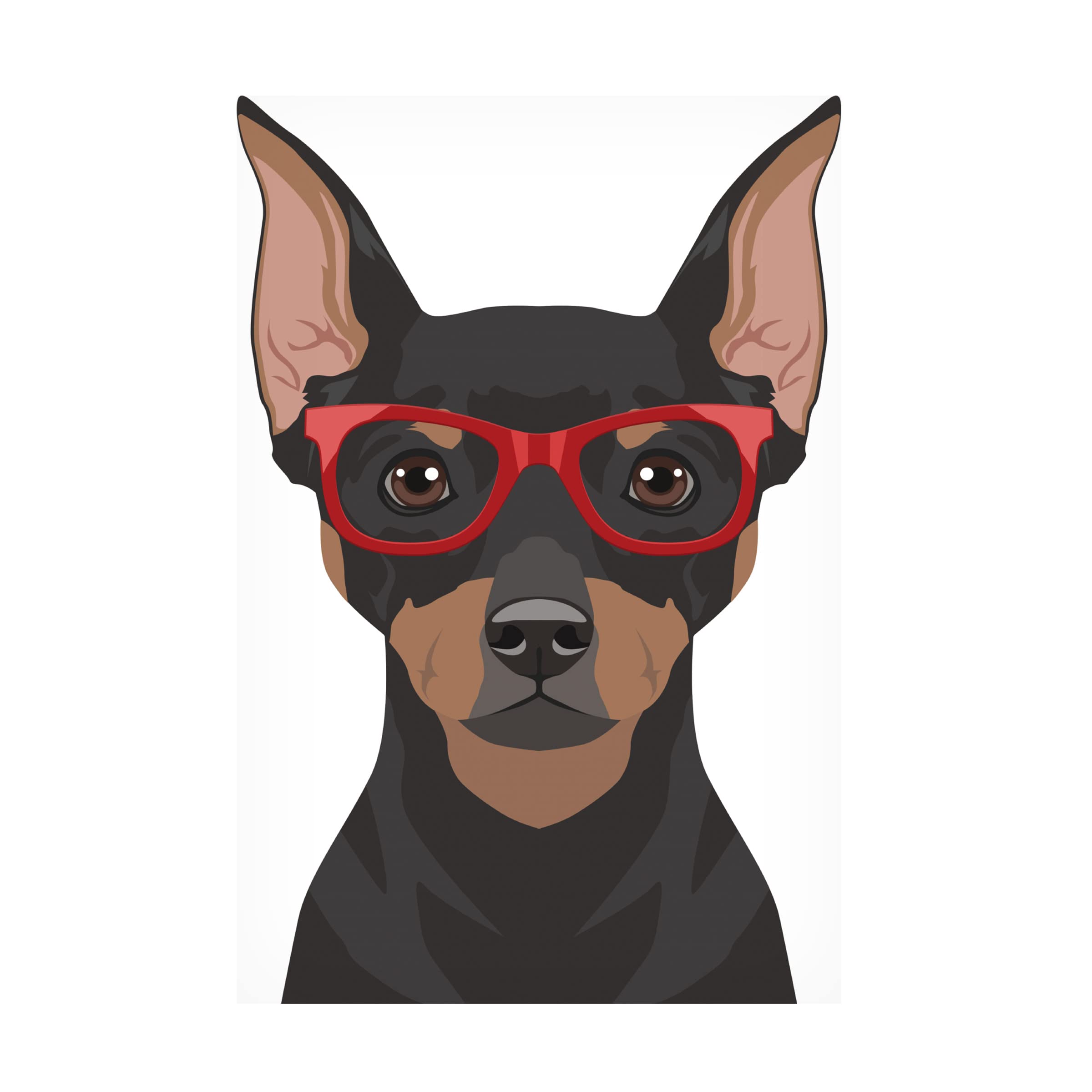 Miniature Pinscher Wearing Hipster Glasses Canvas Wall Art - Funny Dog Portrait Painting for Living Room, Bedroom & Office Decor - Unique Gift for Dog Lovers