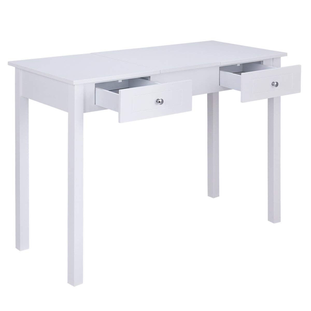 Casart White Vanity Dressing Table with Flip Makeup Mirror - Multifunctional Writing Desk with 9 Removable Storage Organizers & 2 Drawers - Perfect for Bedroom, Home Office, and Makeup Studio Organization