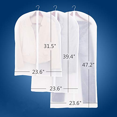 Clear Hanging Garment Bags with Heavy-Duty Zipper - 4 Pack White Plastic Clothing Dust Covers for Suits, Dresses & Closet Storage - Perfect for Travel, Moving & Seasonal Wardrobe Protection