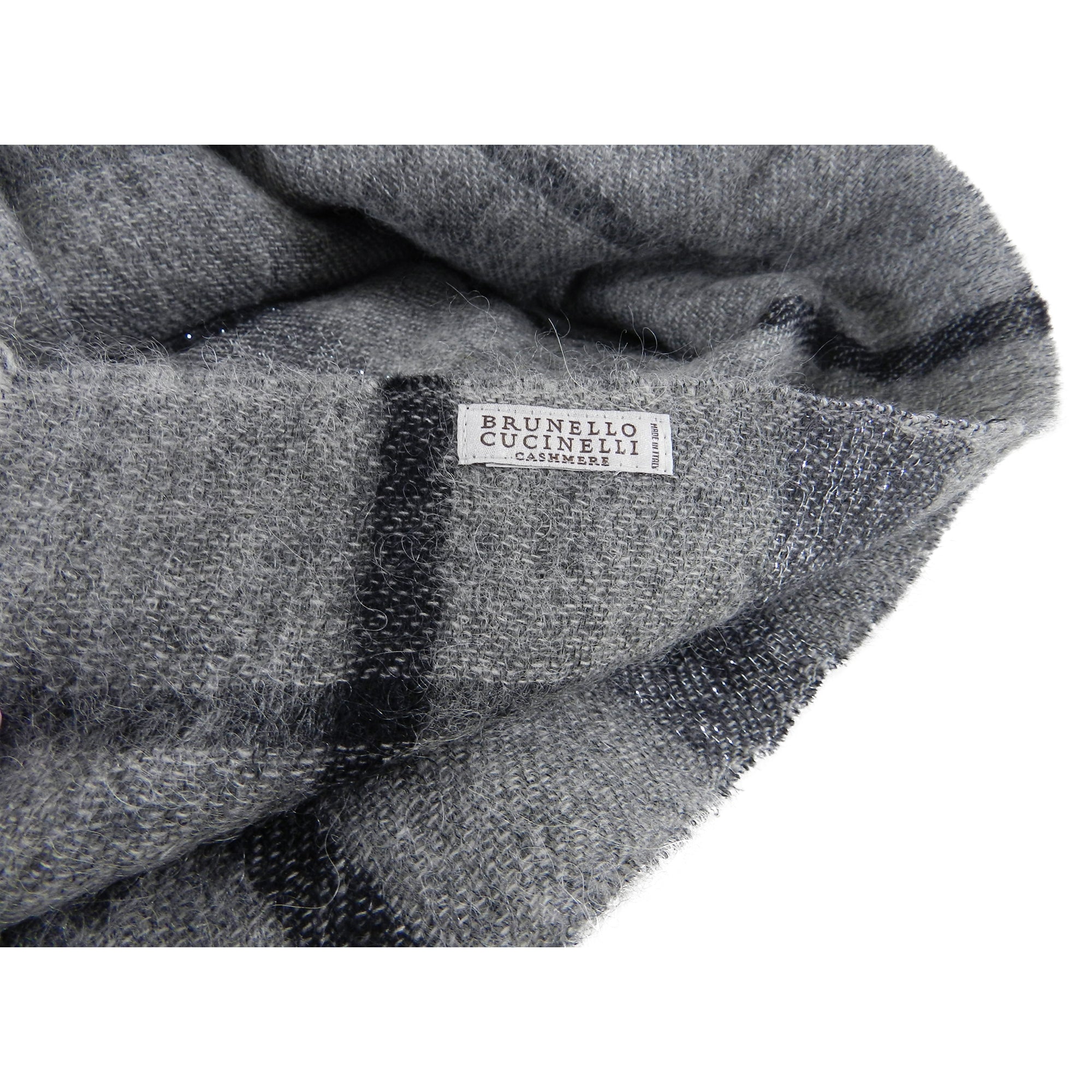 Brunello Cucinelli Grey Large Square Check Cashmere Shawl Wrap - Luxury Soft Warm Winter Scarf for Women & Men - Perfect for Office, Travel & Special Occasions