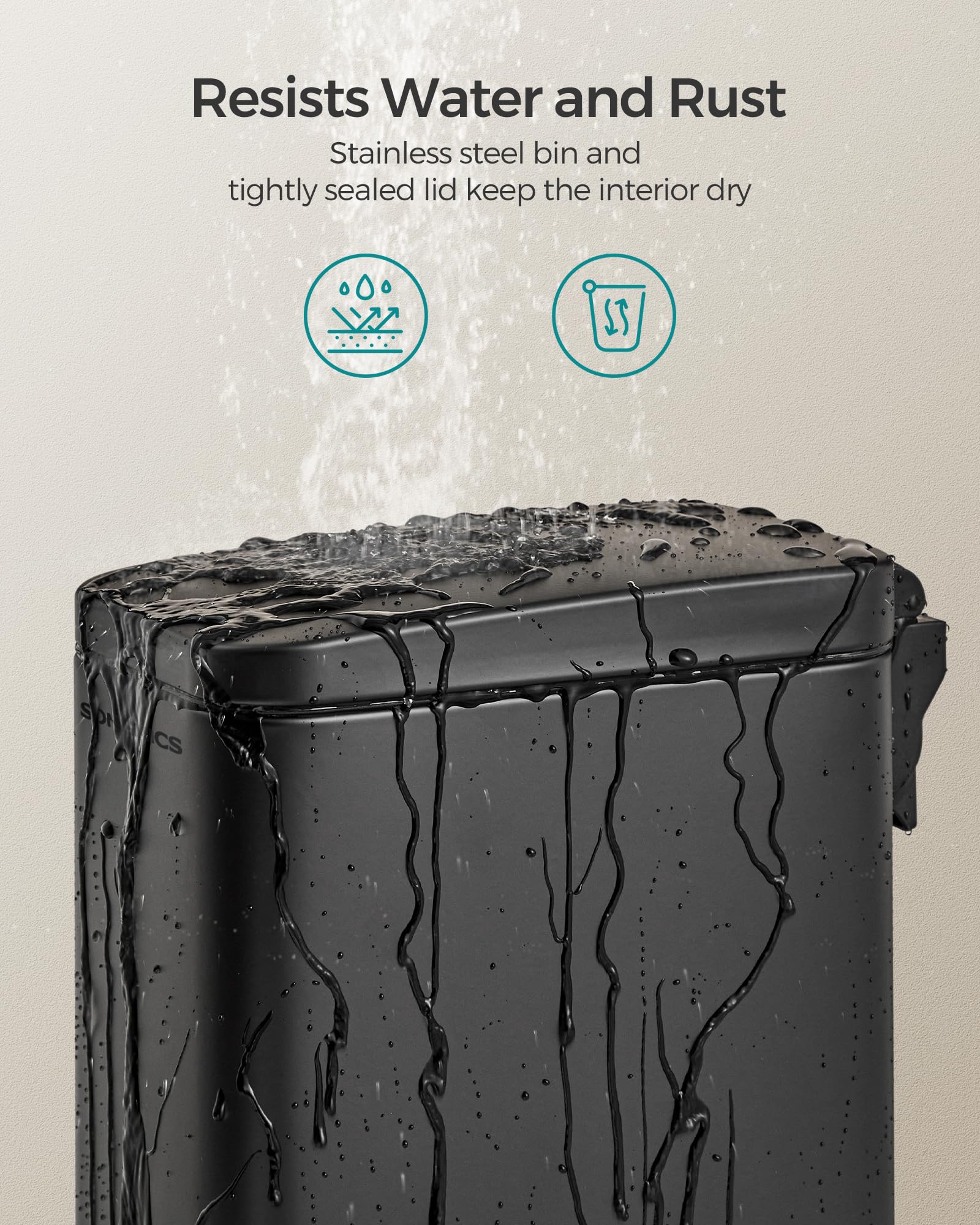 SONGMICS 2.6 Gallon Slim Stainless Steel Bathroom Trash Can with Soft Close Lid - Space Saving Small Garbage Bin for Bathroom, Kitchen, Office - Black ULTB561B10