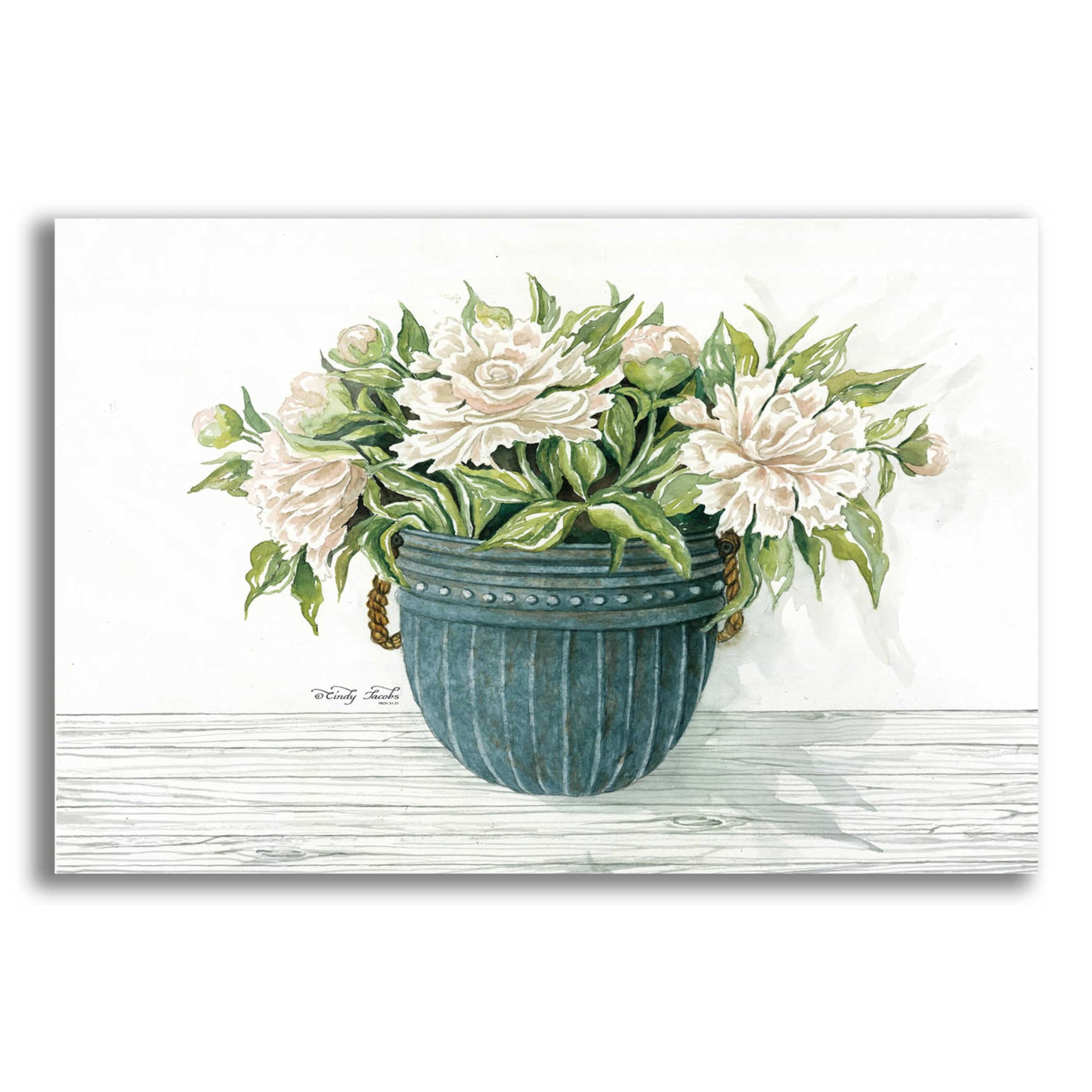 Galvanized Pot Peonies Acrylic Glass Wall Art by Cindy Jacobs - 24x16 Inches Floral Painting for Living Room, Bedroom & Office Decor