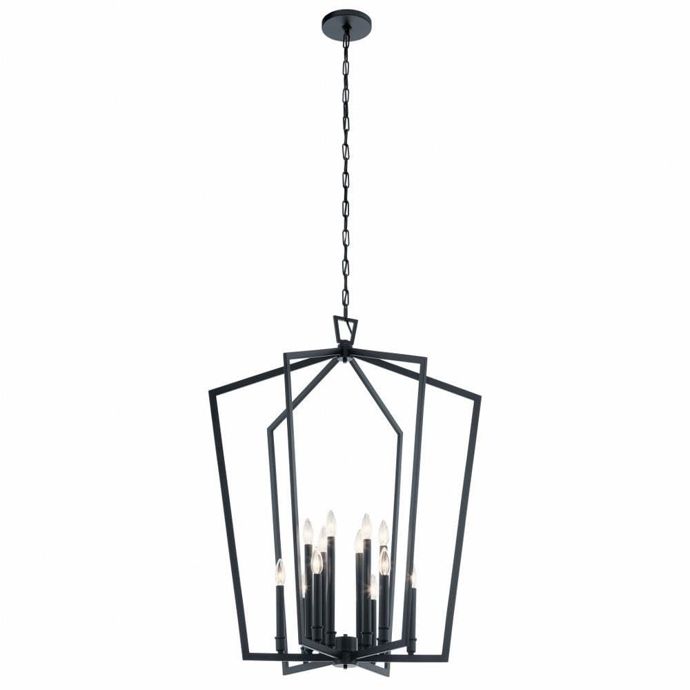 12-Light Farmhouse Caged Foyer Chandelier - Black Metal Rustic Ceiling Light Fixture for Entryway, Dining Room & Kitchen Decor