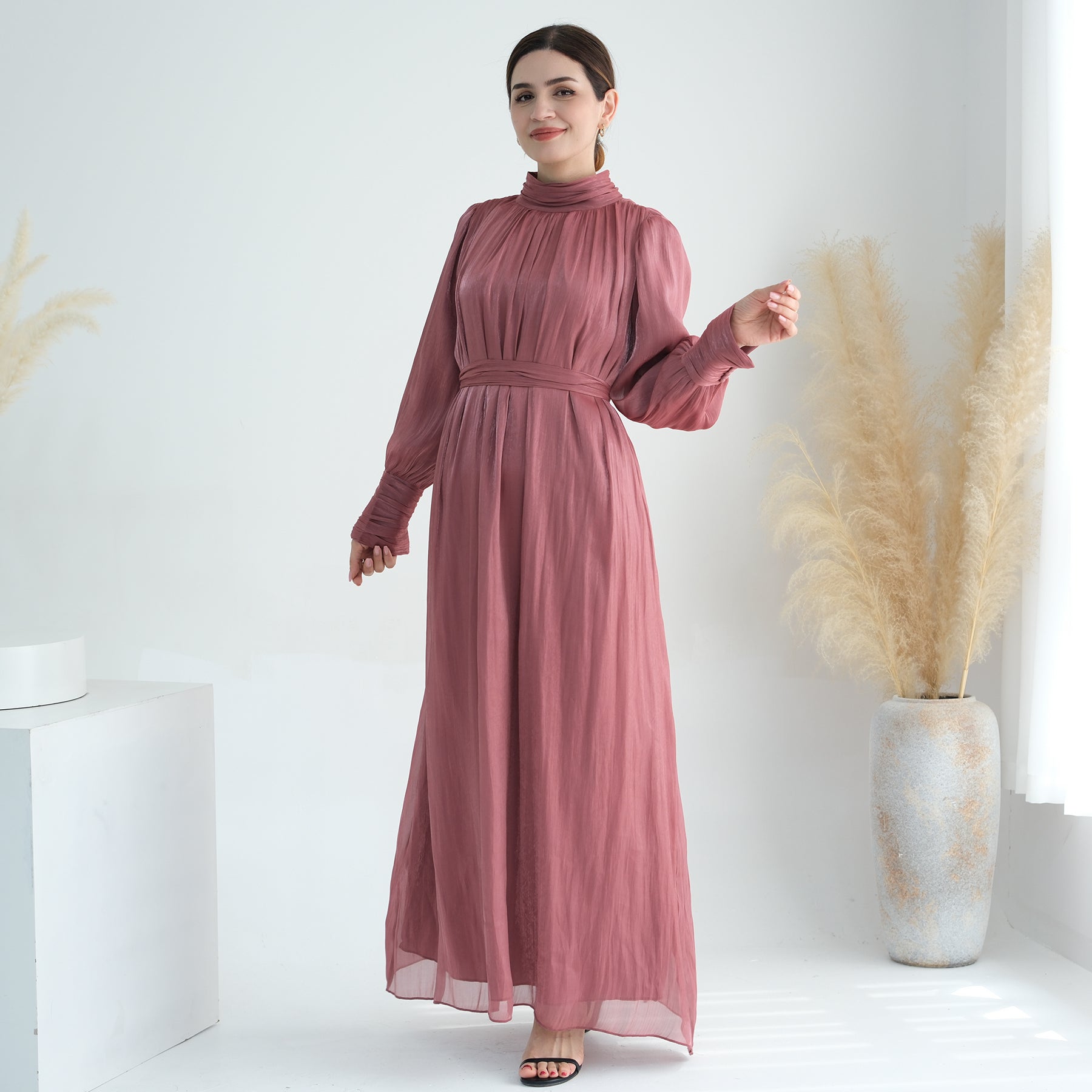 Indira Sparkles Long Sleeve Maxi Dress in Magenta | Elegant Evening Gown for Women | Perfect for Weddings, Parties & Special Occasions
