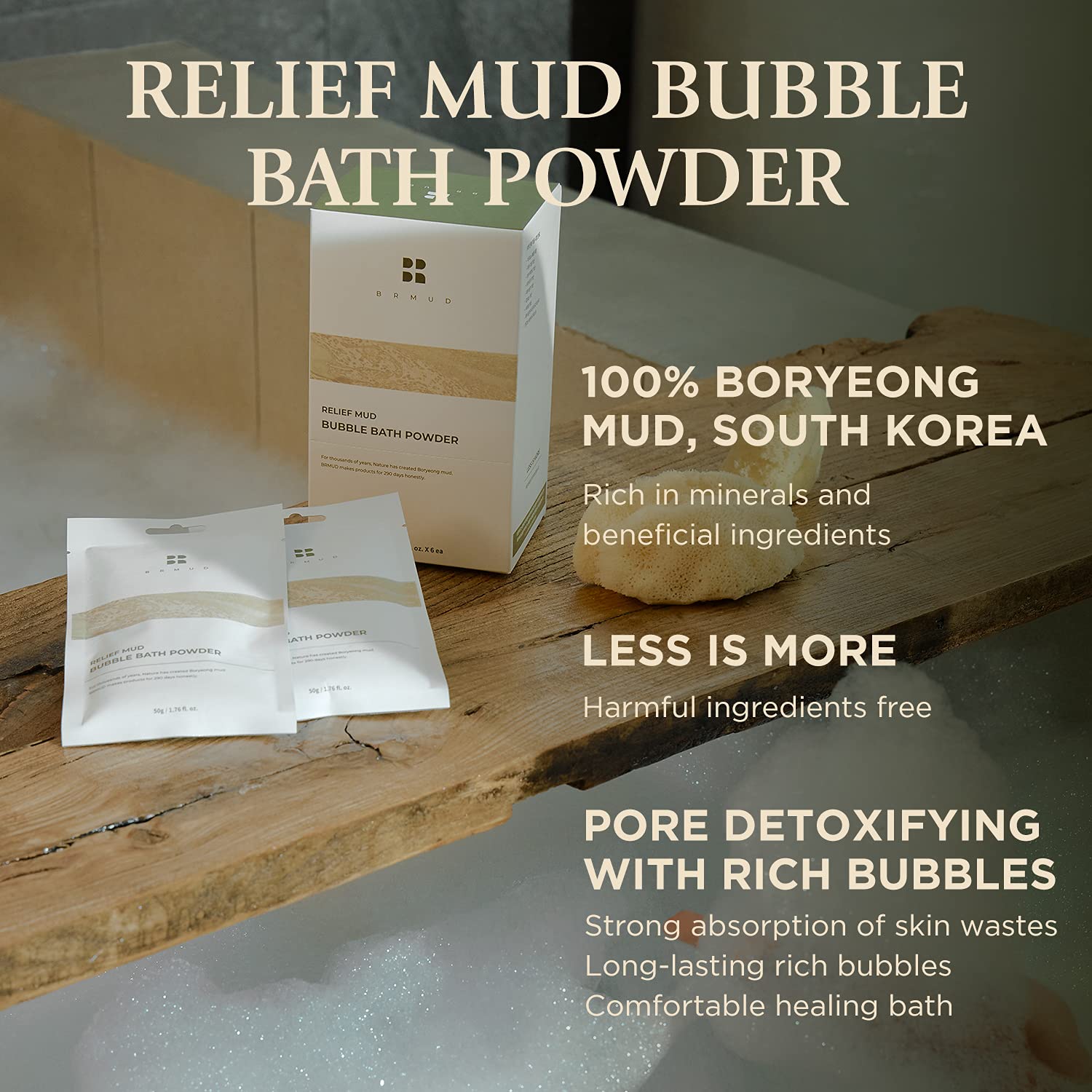 Relief Mud Bubble Bath Powder 50g (Pack of 6) - Natural Moisturizing Bath Powder for Kids & Adults | Long-Lasting Bubbles with Sebum Control & Hydration | Perfect for Relaxation, Spa Nights & Stress Relief