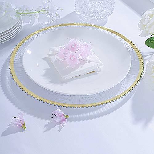 24-Pack 13-Inch Gold Plastic Charger Plates with Starburst Trim - Elegant Wedding, Reception, Party Table Decor for Events & Special Occasions