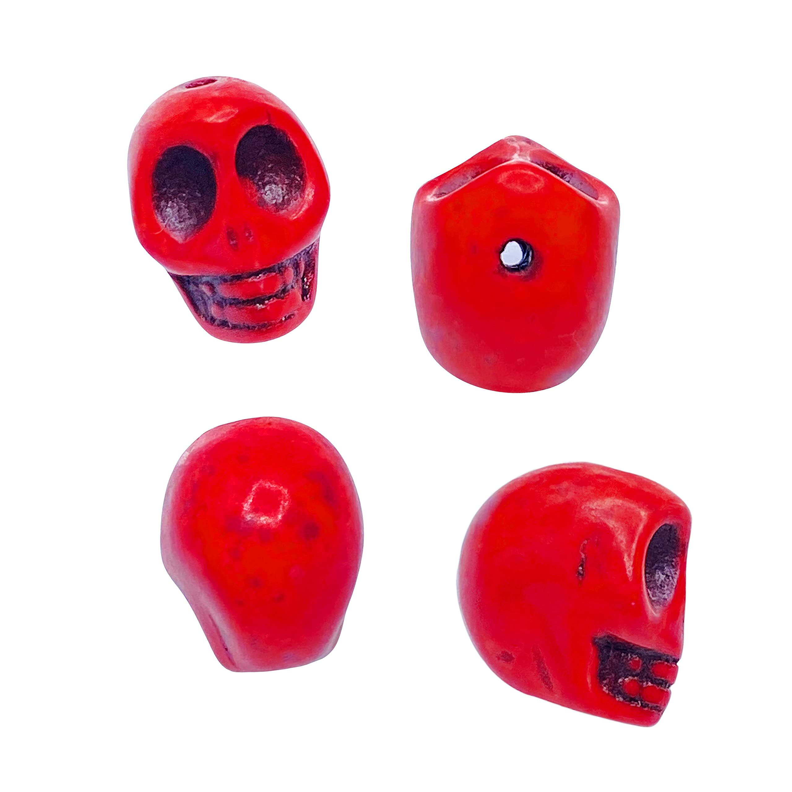 15PCS 17mm Red Howlite Carved Skull Beads for Jewelry Making - Bulk Small Skull Charms & Skeleton Beads for DIY Crafts, Necklaces & Bracelets - Perfect for Gothic, Boho & Punk Style Accessories