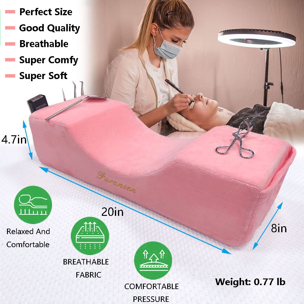 Puransen Lash Extension Pillow - Soft Velvet Memory Foam Eyelash Pillow for Comfortable Lash Application, Neck Support for Eyelash Extensions & Makeup (Pink) - Perfect for Salon Professionals & Home Lash Artists