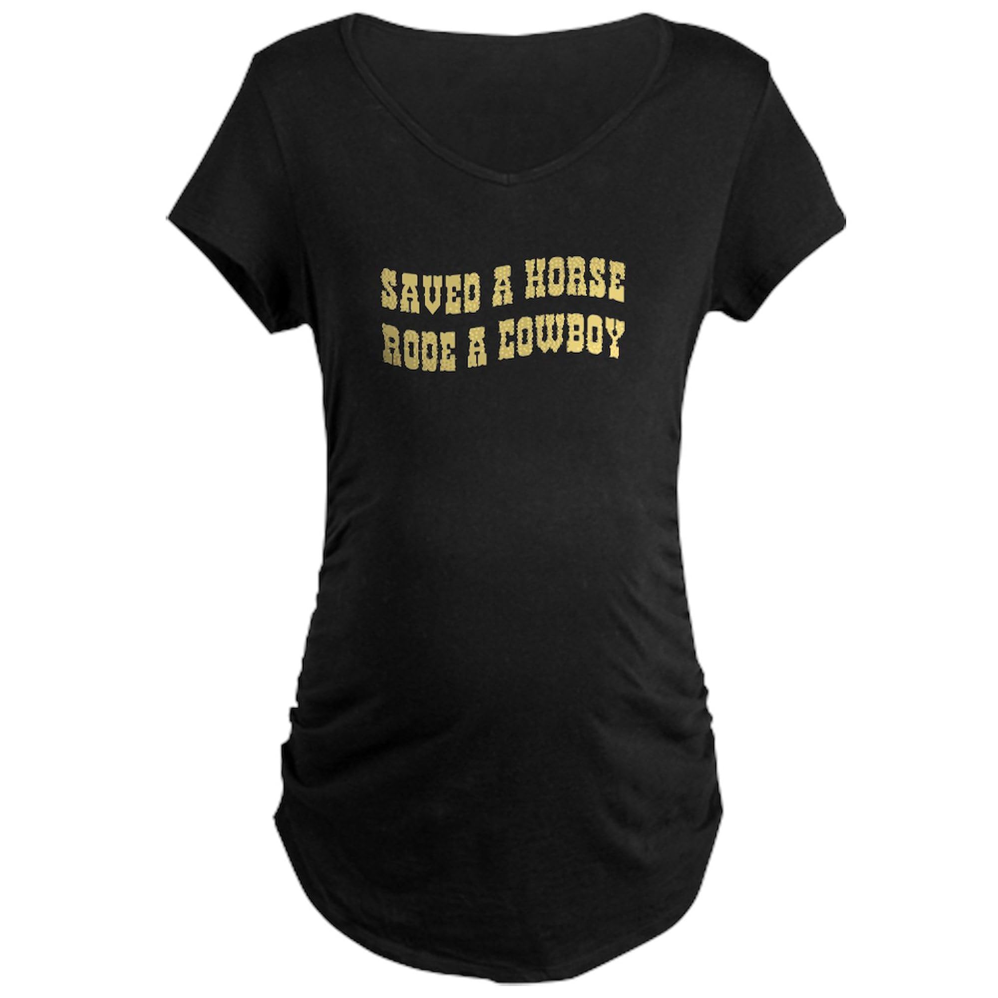 Saved A Horse Rode A Cowboy Maternity Dark T-Shirt - Women's Ruched Side Pregnancy Tee for Country Music Fans & Western Theme Baby Showers