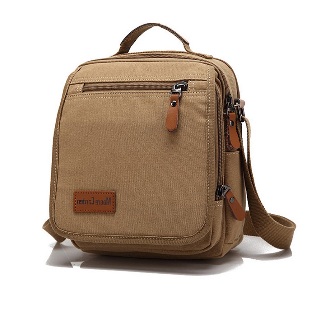 Men's Canvas Messenger Bag - Durable Crossbody Shoulder Bag for Travel, Work & Business - Stylish Brown Satchel Purse for Everyday Use & Casual Outings
