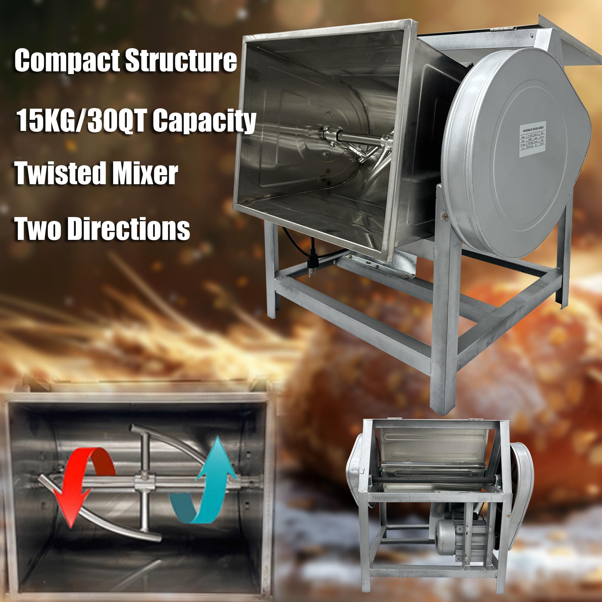 INTSUPERMAI 1500W Commercial Dough Mixer - 15KG/30QT Electric Flour Mixer with 90° Tilt Bowl for Baking, Pizza, Bread & Pastry Dough - Perfect for Bakeries, Restaurants & Home Kitchens