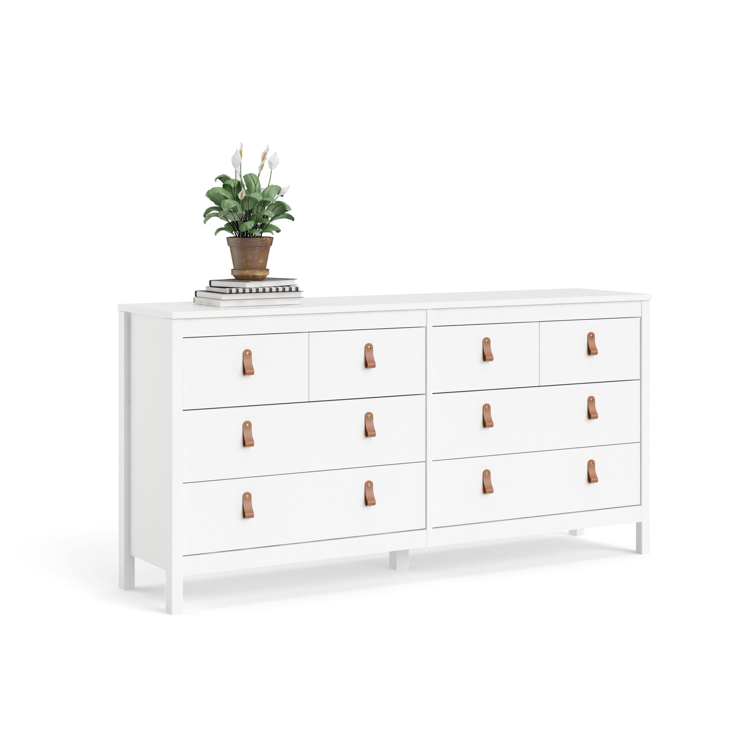 Tvilum 8-Drawer Double Dresser in White - Modern Bedroom Storage Solution for Clothes, Linens & Accessories