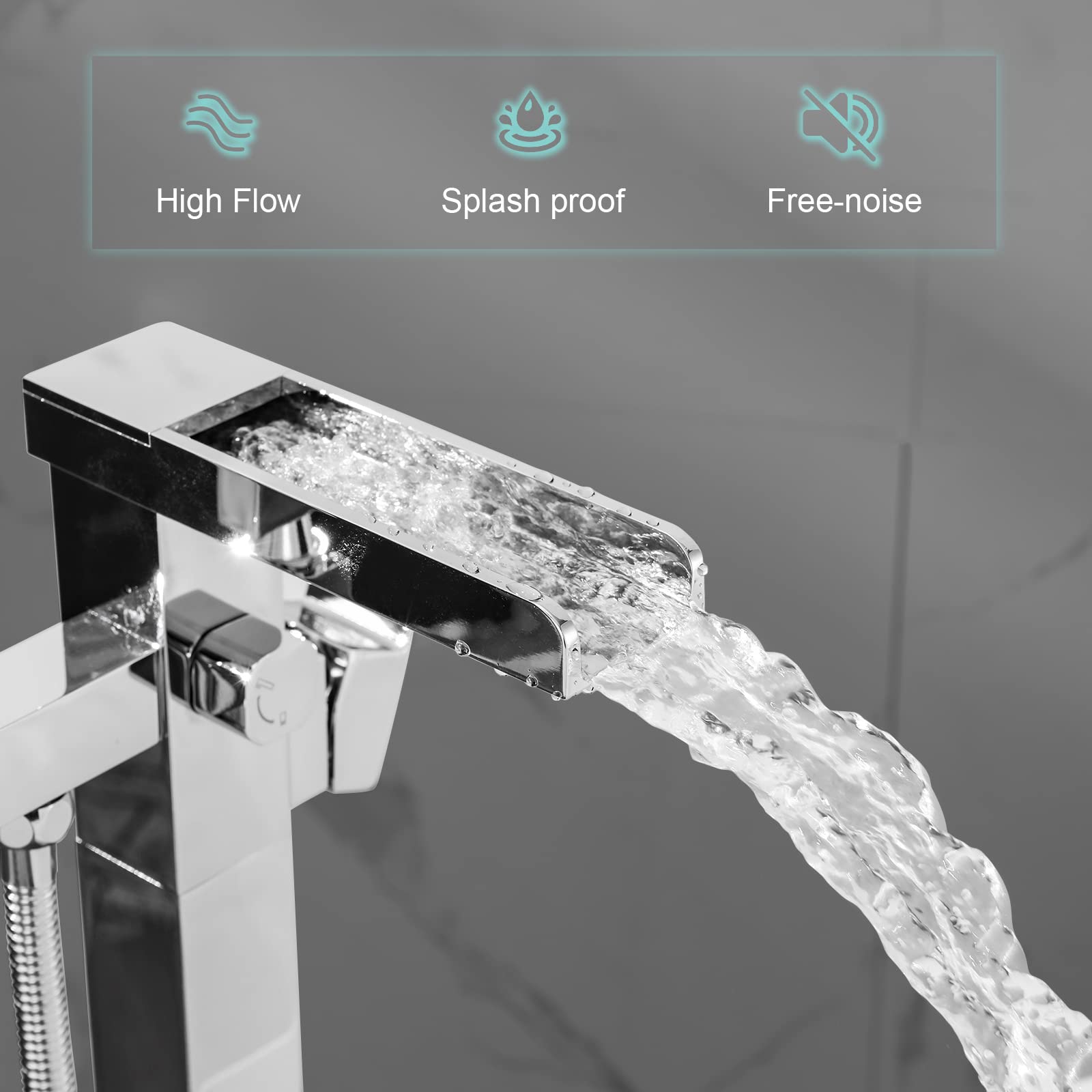 Freestanding Bathtub Faucet with Hand Shower - Chrome Floor Mount Tub Filler with Handheld Sprayer - Solid Brass Single Handle Bathroom Faucet Set for Luxury Soaking Tubs - Perfect for Modern Spa Bathrooms and Master Suite Renovations