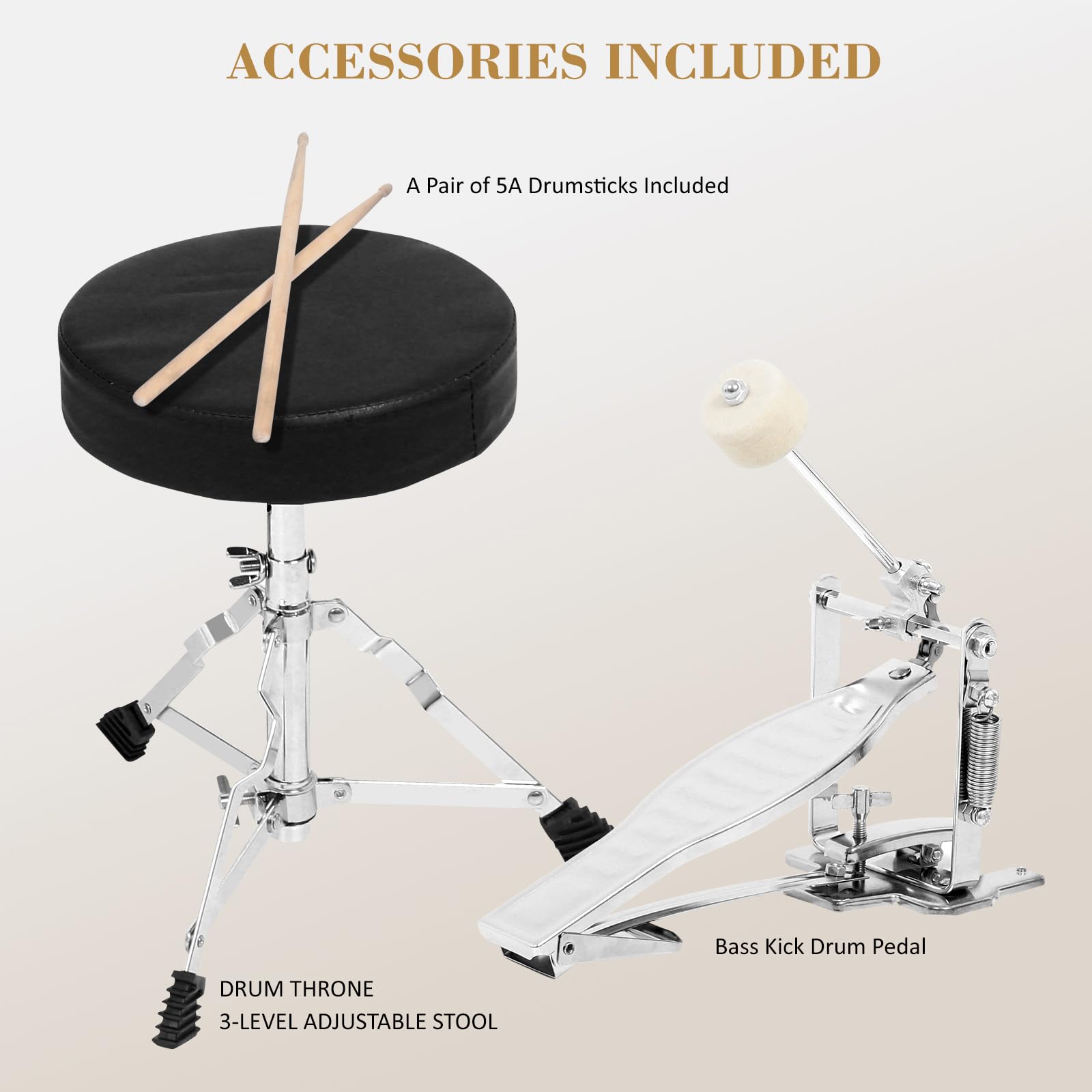 14 Inch Kids Drum Set - 3 Piece Beginner Drum Kit with Adjustable Throne, Cymbal Pedal & Drumsticks | Perfect for Boys & Girls Learning Music | Ideal for Home Practice, Birthday Gifts & Classroom Performances