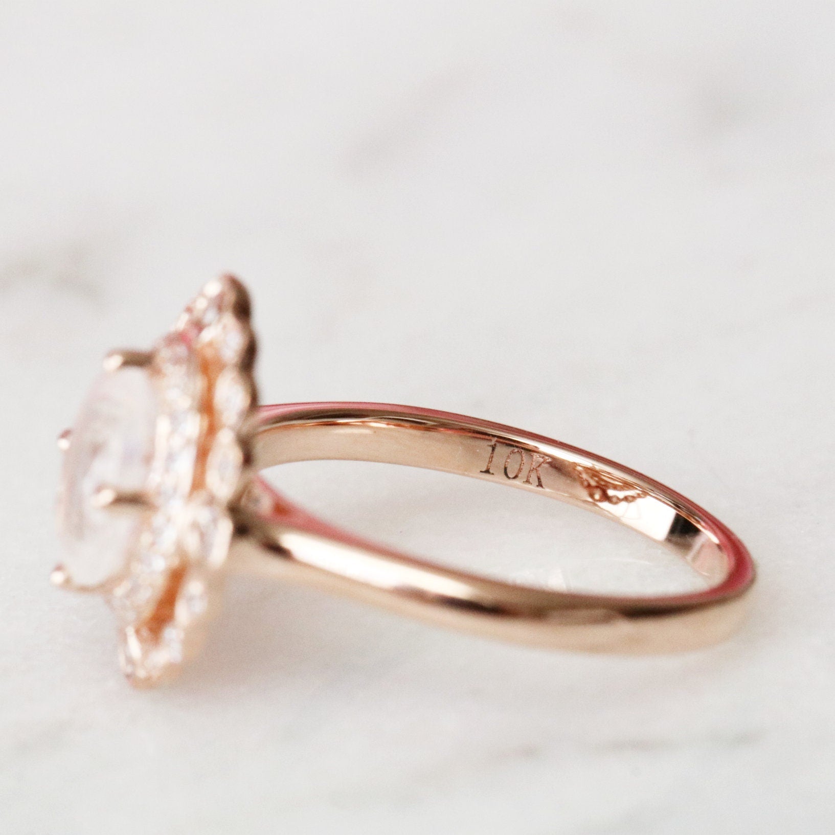 Valentina Rainbow Moonstone Engagement Ring - 10K/14K/18K Solid Rose Gold Wedding Band for Women | Perfect for Proposals, Anniversaries & Special Occasions