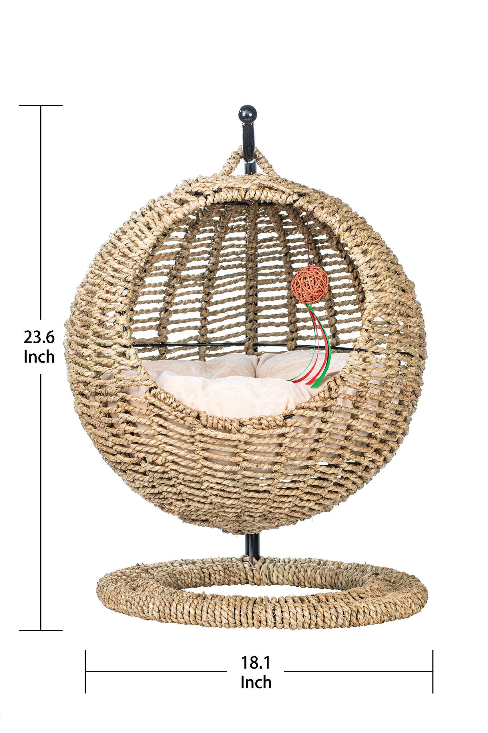 Handmade Wicker Cat Bed - Hanging Pet Basket with Cushion for Small Cats & Dogs | Cozy Indoor/Outdoor Pet House for Lounging & Napping