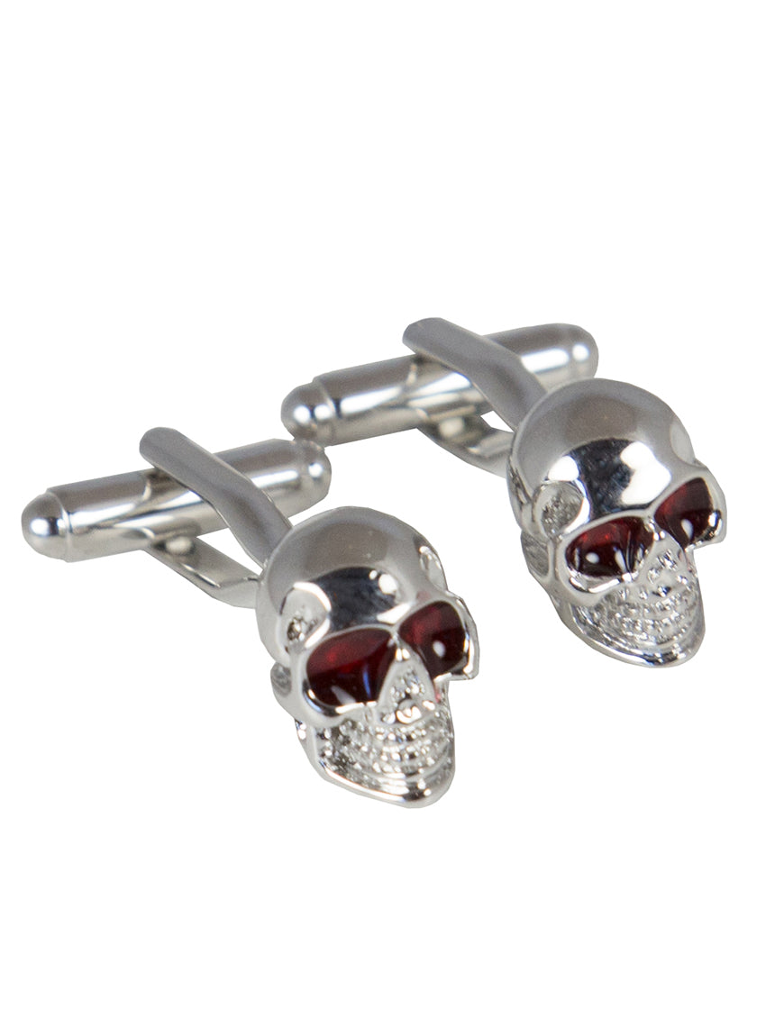 DÉCLIC Skull With Red Eyes Cufflinks - Sterling Silver Men's Dress Accessories for Formal Wear & Business Attire