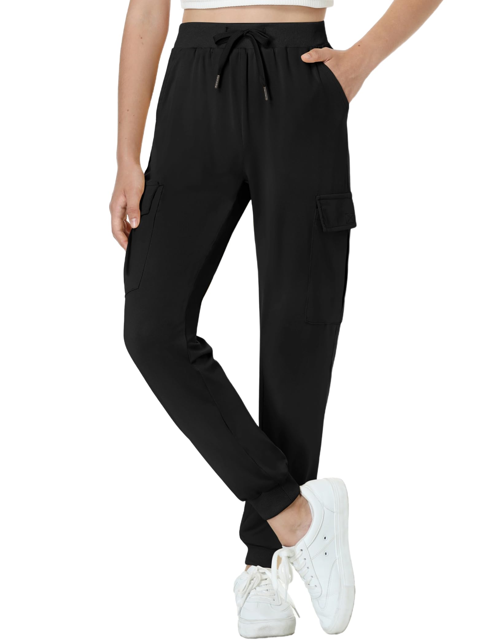 EXARUS Girls Cargo Jogger Pants - Slim Fit with Zip Pockets, Quick Dry Lightweight High Waisted Athletic Pants with Drawstring for Kids 8-14 Years | Perfect for School, Sports & Outdoor Activities