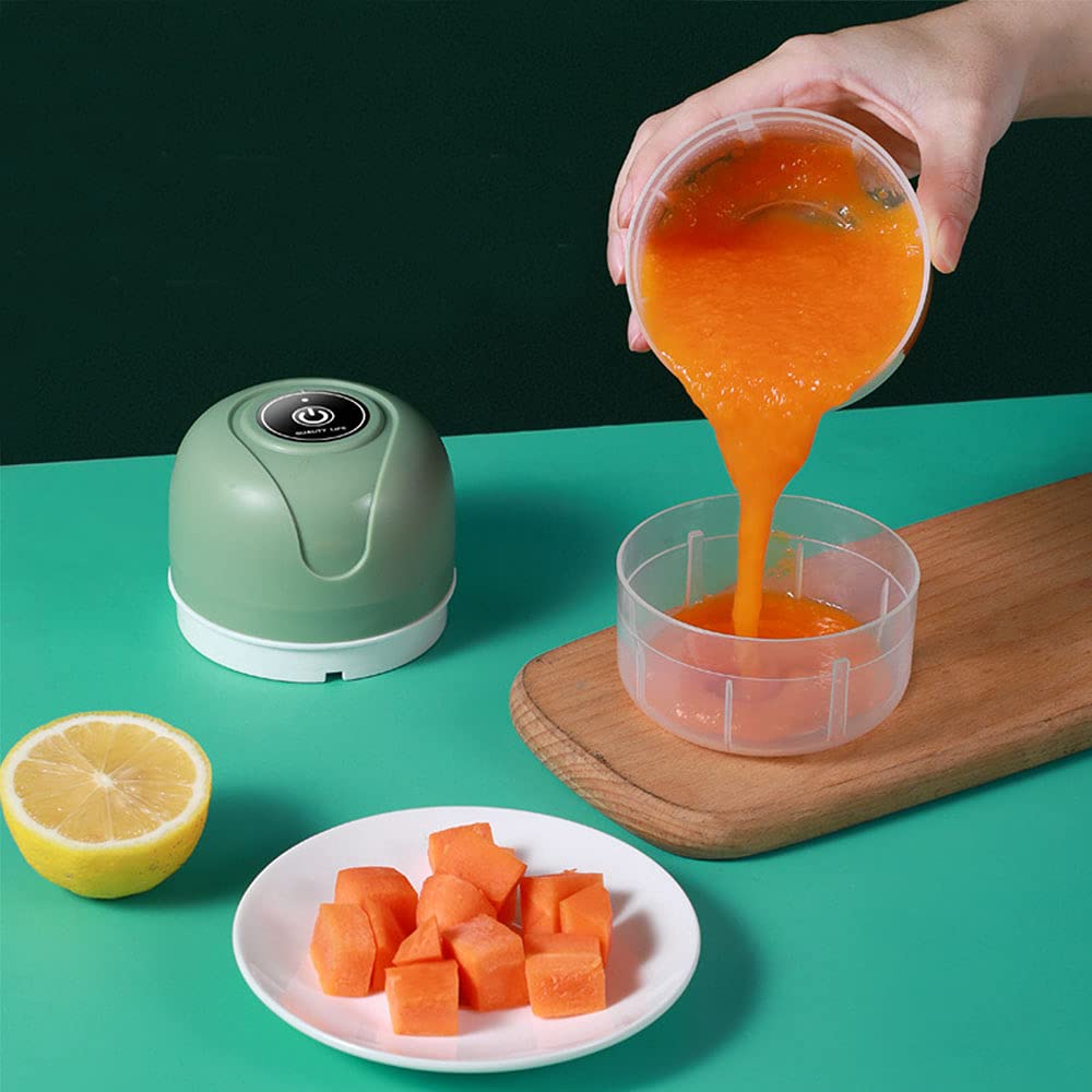 Electric Garlic Chopper & Onion Chopper - USB Rechargeable Mini Food Processor with Brush, 100ml Capacity, Green | Perfect for Kitchen, Camping & Quick Meal Prep