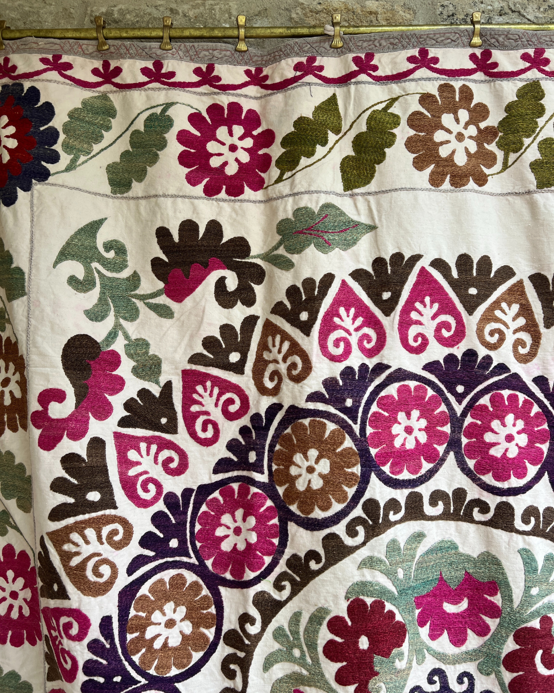 Extra Large Suzani 05 - Handmade Bohemian Cotton Throw Blanket for Bed, Sofa & Home Decor - Perfect for Bohemian Style Bedrooms, Living Rooms and Cozy Nights