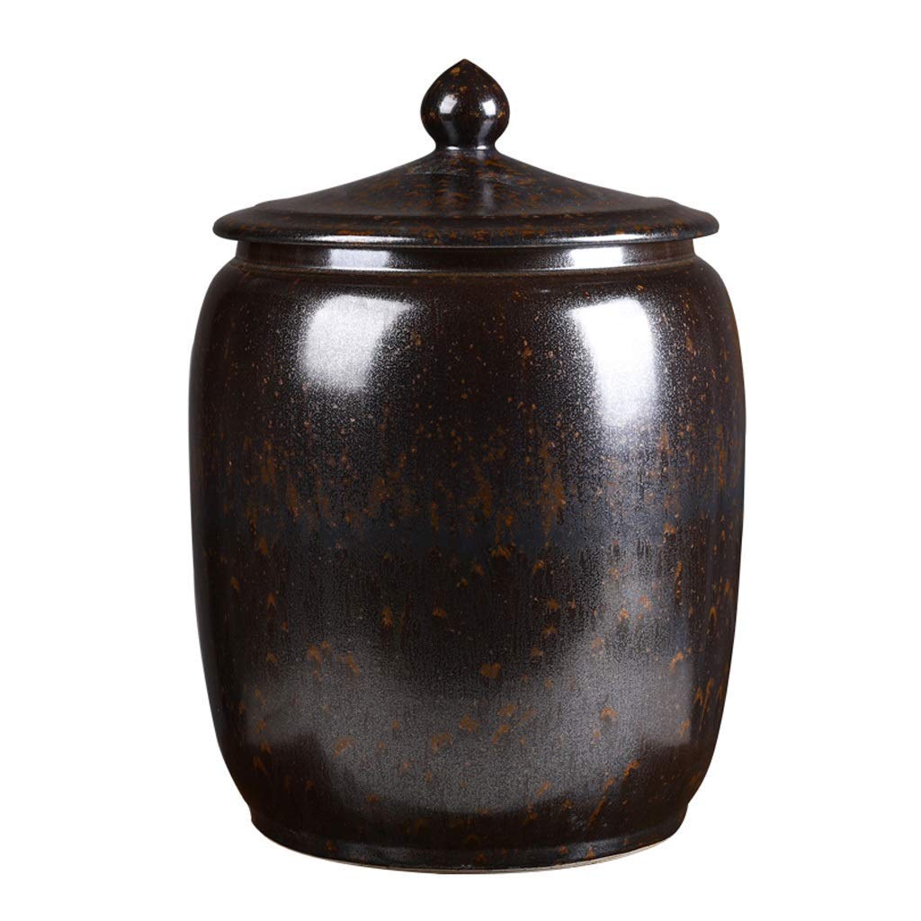 Vintage Ceramic Airtight Food Storage Containers with Lids - 15L Large Bulk Food Canisters for Kitchen, Pantry Organization (Black & Brown) | Perfect for Storing Sugar, Coffee, Flour & Dry Goods | Rustic Home Decor & Kitchen Storage Solution