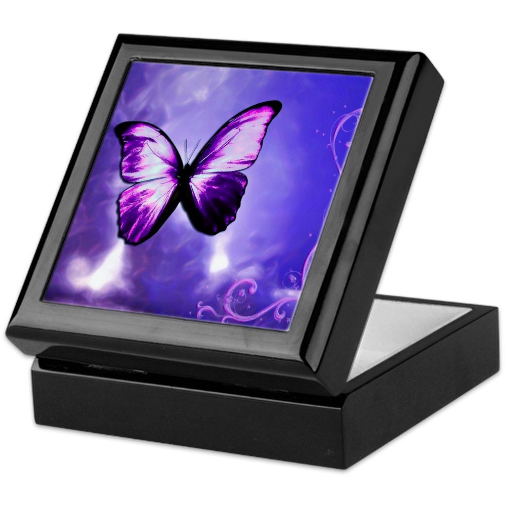 Purple Butterfly Keepsake Jewelry Box - Handcrafted Hardwood with Velvet Lining - Perfect for Wedding Gifts, Anniversary Presents & Memory Storage