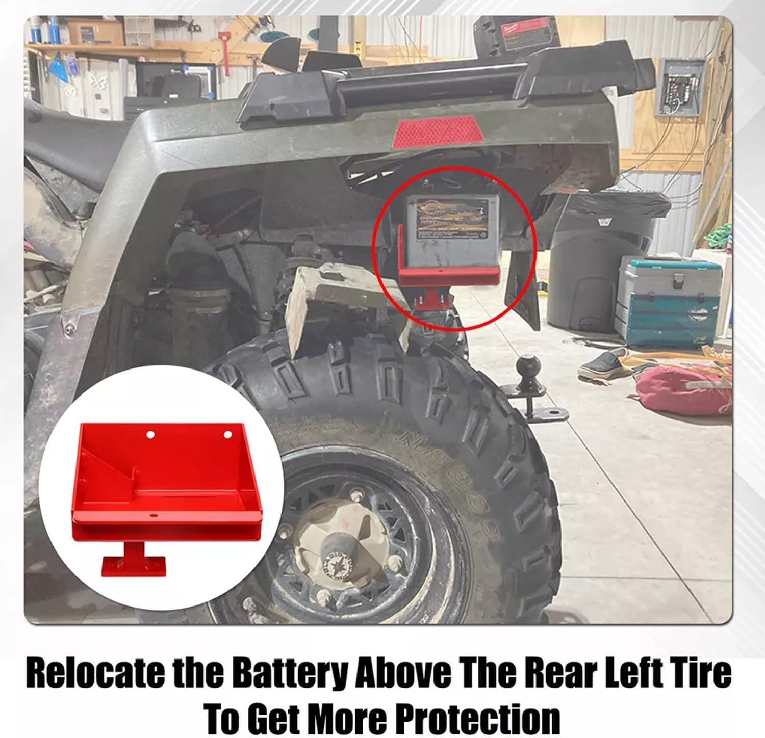 Polaris Sportsman 450 570 Battery Relocation Kit (2014-2021) - Aluminum Battery Box Tray with Wires & Remote Terminals - Red - Perfect for Off-Road ATV Upgrades & Custom Installations