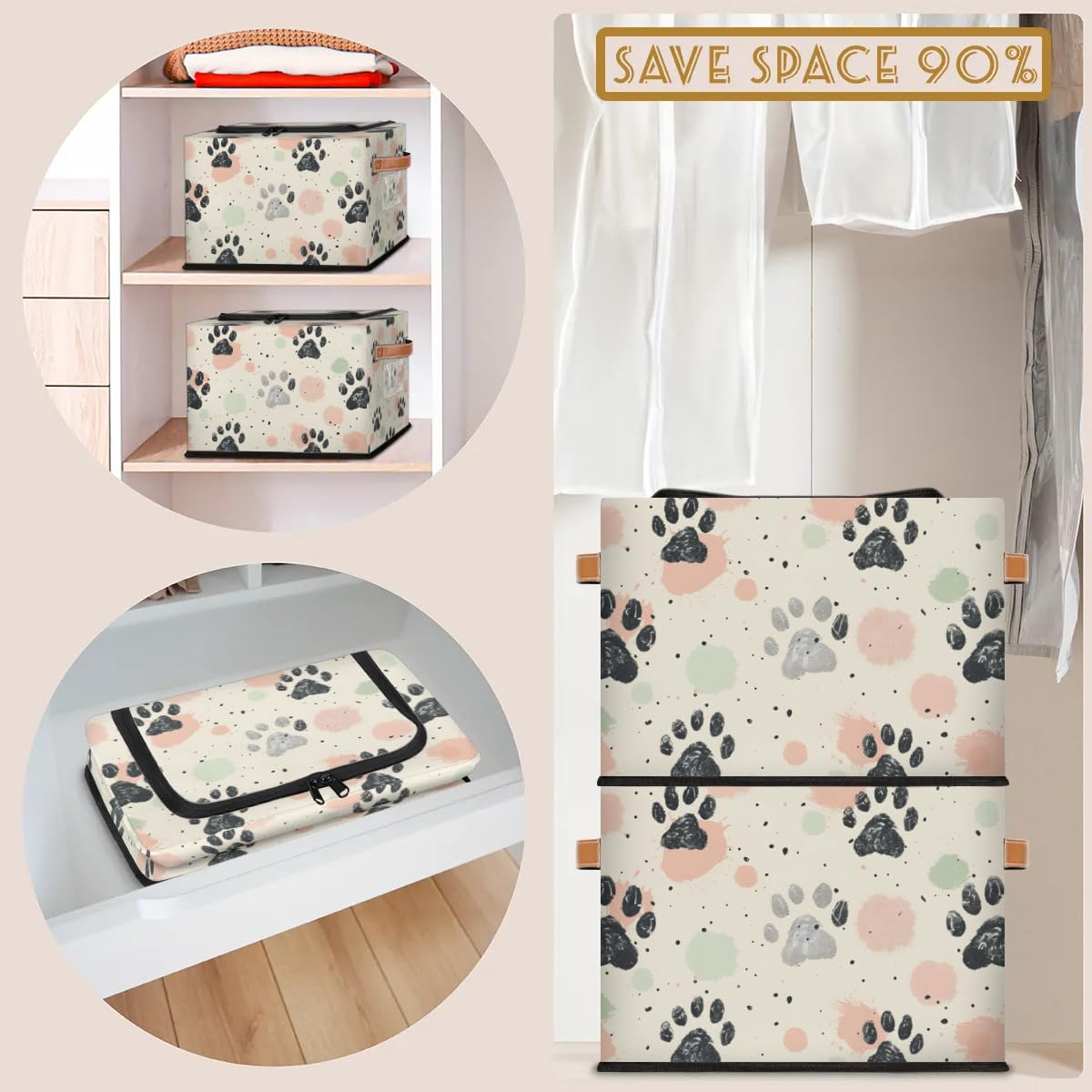 Pet Dog Storage Bins with Zipper Lid & Handle - 14.2 x 10.2 x 10 Inch Foldable Stackable Collapsible Storage Baskets - 2-Pack Closet Organizer for Pet Supplies, Toys & Home Organization | Perfect for Bedroom, Closet & Laundry Room