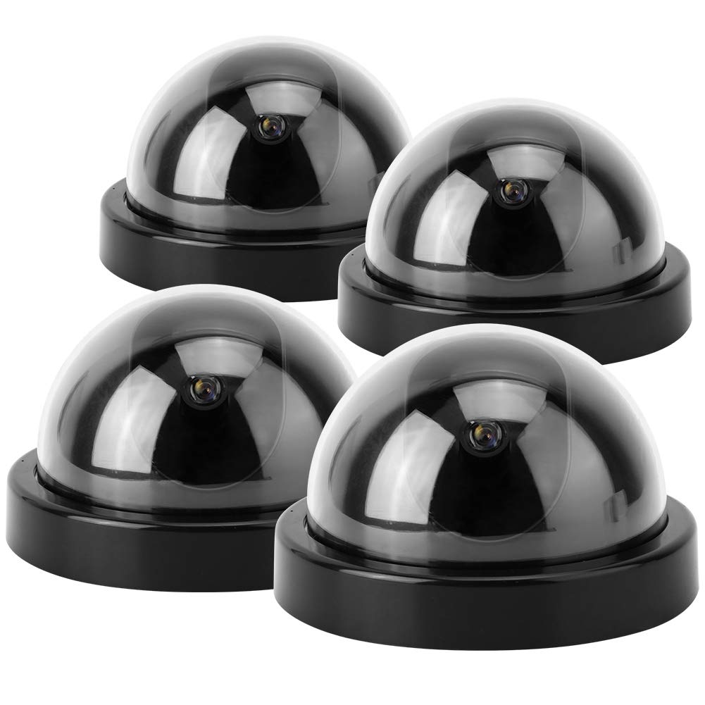 BTER Fake Security Camera with LED Light - 4 Pack Dummy Dome Surveillance Camera for Indoor/Outdoor Use - Ideal for Supermarkets, Hotels, Offices & Home Security (Black)