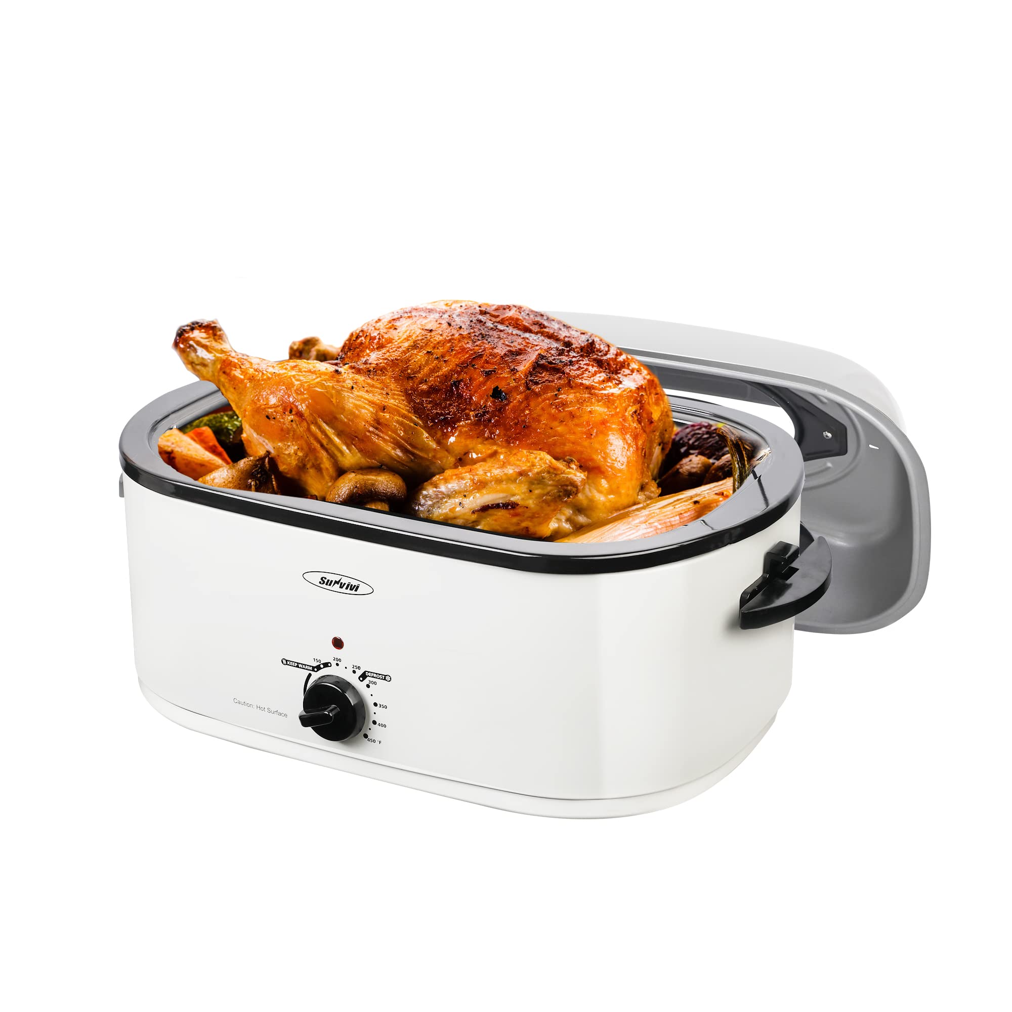 Sunvivi 22-Quart Stainless Steel Electric Roaster Oven with Glass Lid - Removable Pan & Rack, 150-450°F Temperature Control, Defrost & Warm Function - Perfect for Holiday Turkey, Large Family Dinners & Catering Events