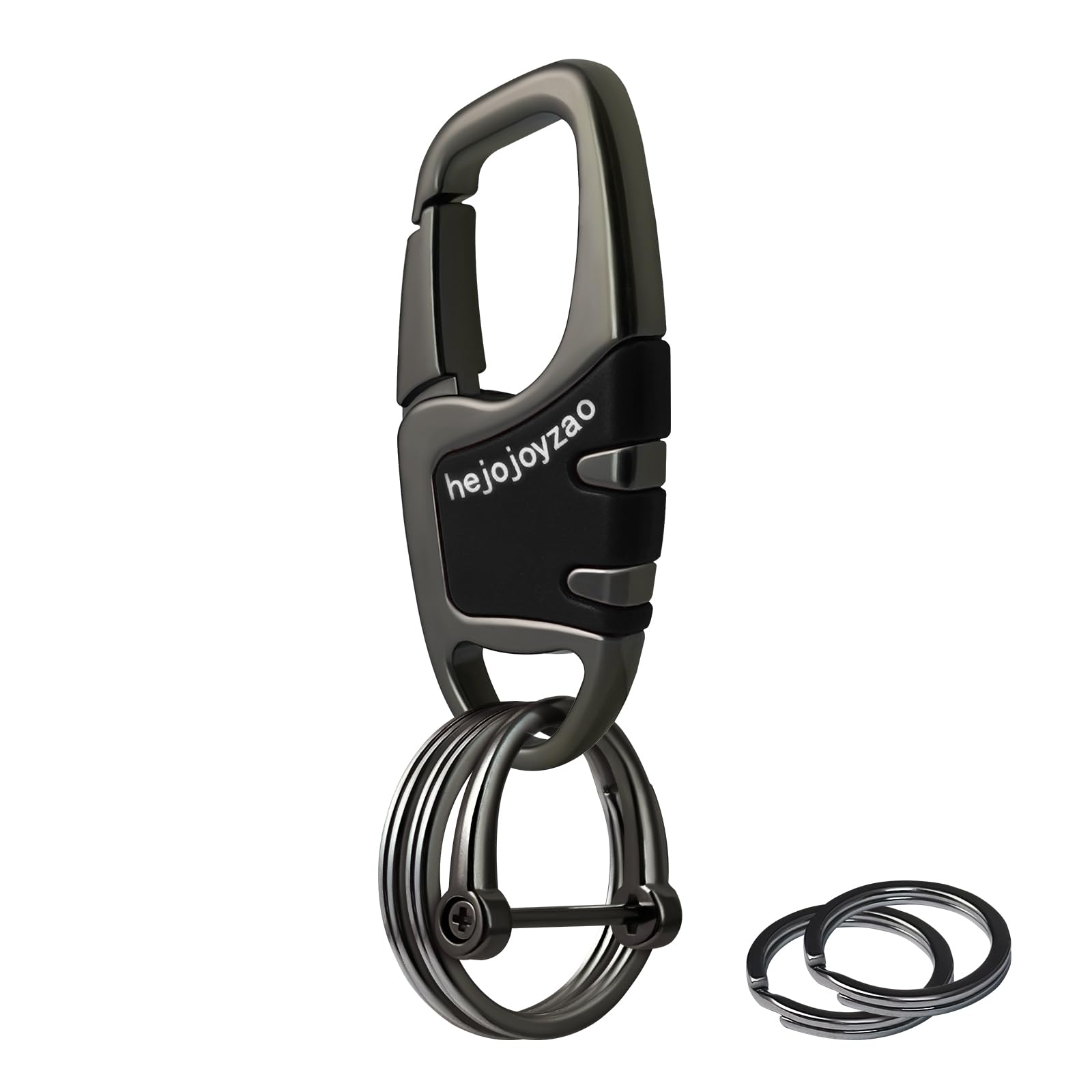 Heavy Duty Carabiner Keychain Clip with 4 Key Rings & D-Ring - Secure Key Organizer for Car Keys, House Keys, Gym Locker - Perfect for Men & Women Outdoor Activities, Hiking, Camping, and Daily Use