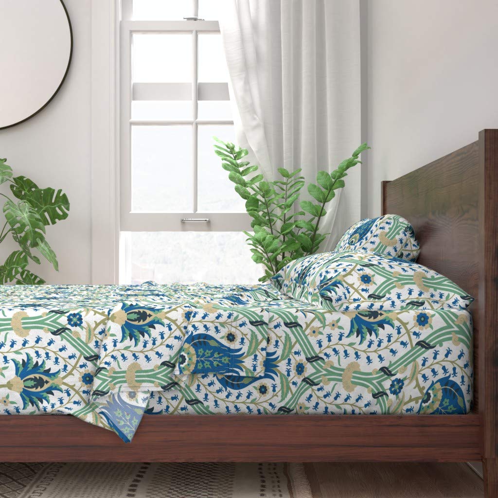 Spoonflower 100% Cotton Twin Sheet Set - 3 Piece Persian Damask Renaissance Medieval Print Custom Bedding for Vintage & Boho Bedroom Decor