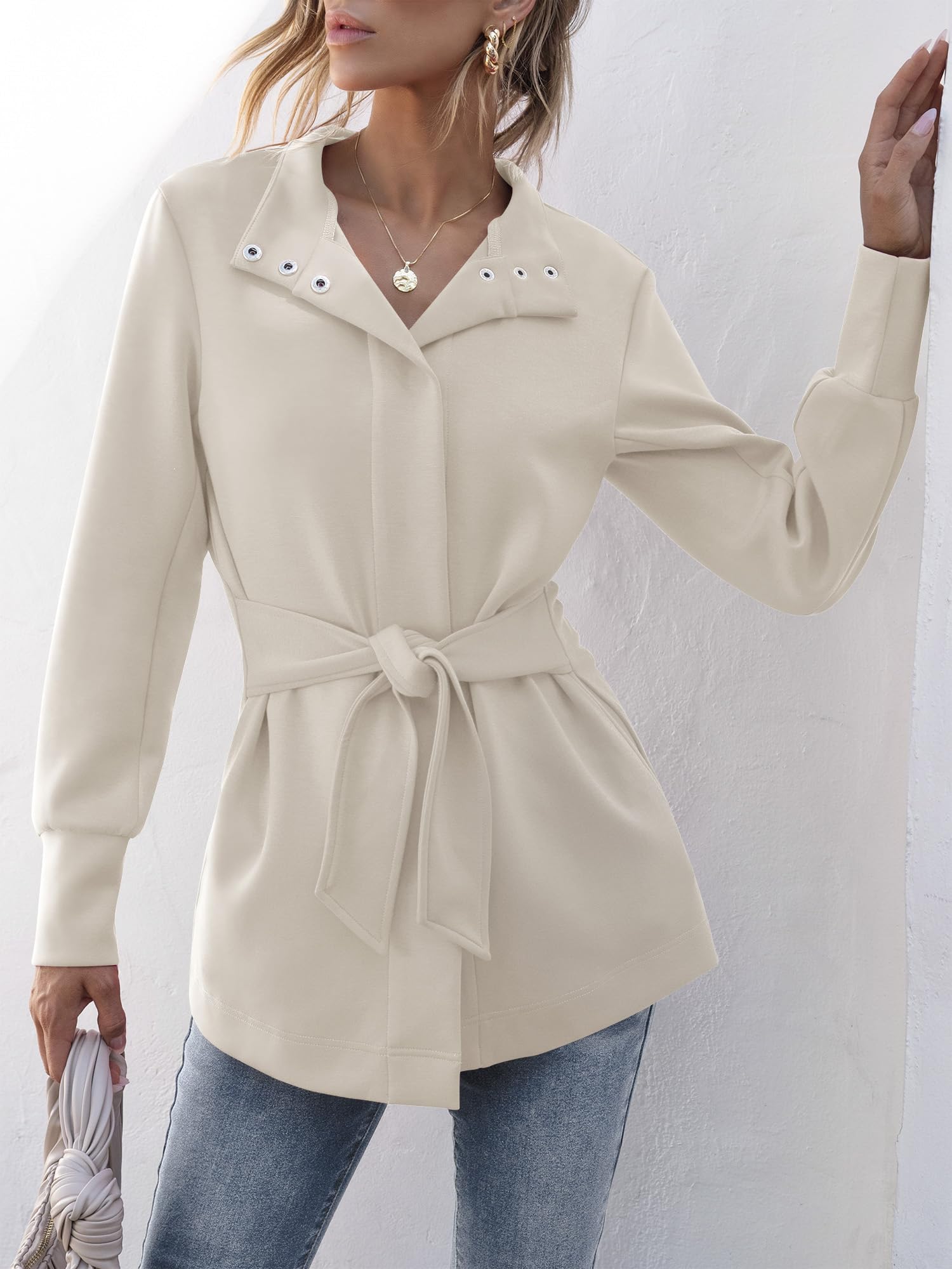 ANRABESS Women's Belted Trench Coat - Long Sleeve Wrap Jacket with Pockets, Button Up Dressy Outerwear for Spring 2025 | Perfect for Office Wear, Date Nights & Casual Outings
