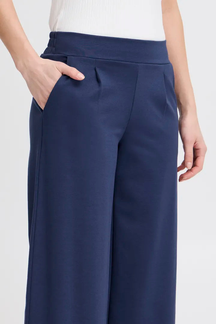 Kate Cropped Wide Leg Pants for Women - Medieval Blue High Waisted Palazzo Trousers | Casual Office Wear & Summer Vacation Outfits