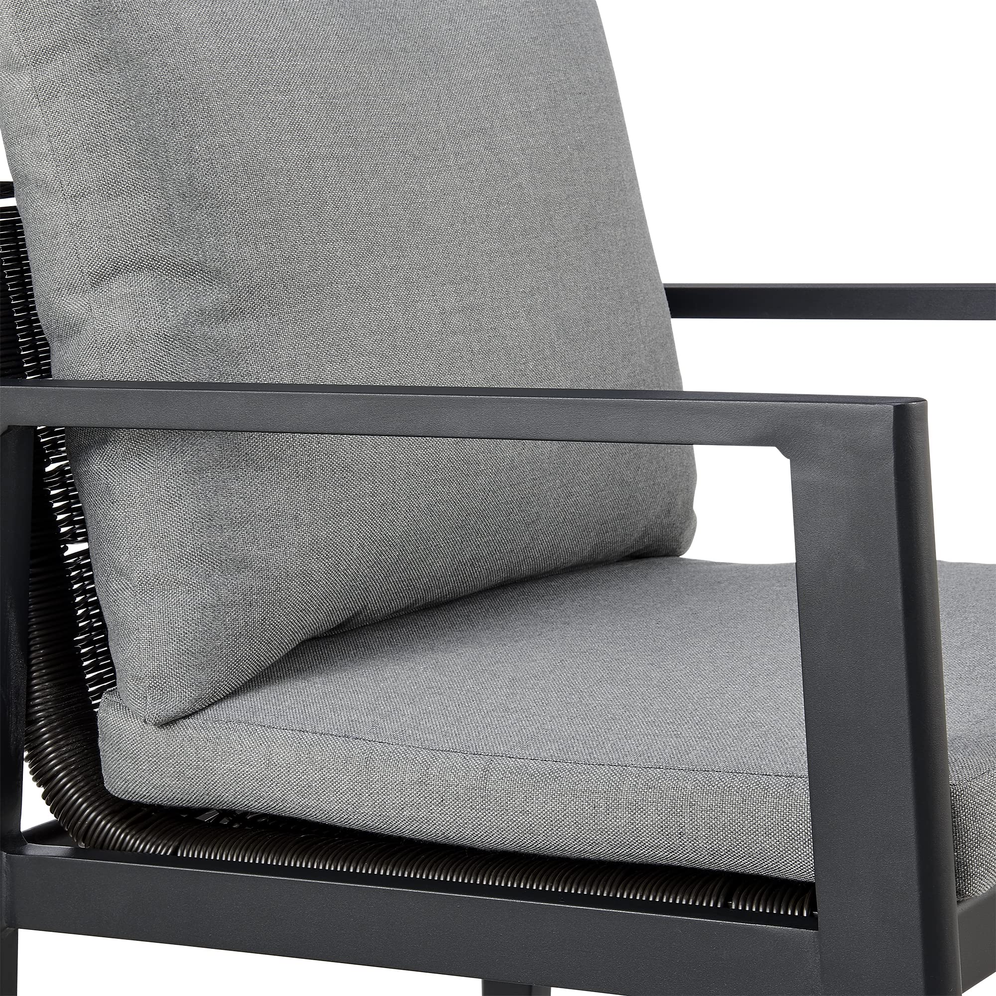 Armen Living Cayman Outdoor Patio Dining Chairs with Arms - Aluminum Frame & Cushions, Set of 2, Dark Grey - Perfect for Poolside, Garden, and Backyard Relaxation