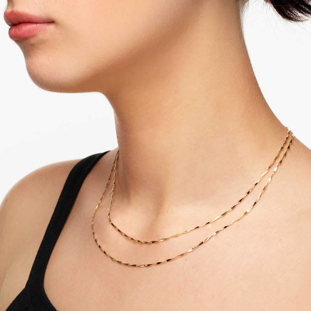 14K Gold Double Twist Bar Link Chain Necklace for Women - Elegant Layered Jewelry for Everyday Wear & Special Occasions