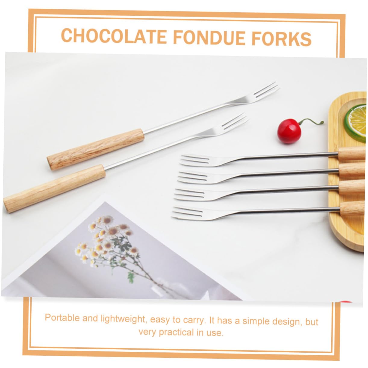 PRETYZOOM 24-Piece Stainless Steel Chocolate Fondue Forks Set with Wooden Handles - Perfect for Cheese, Fruit, Marshmallows & Dessert Dipping - Ideal for Parties, Weddings & Home Entertaining