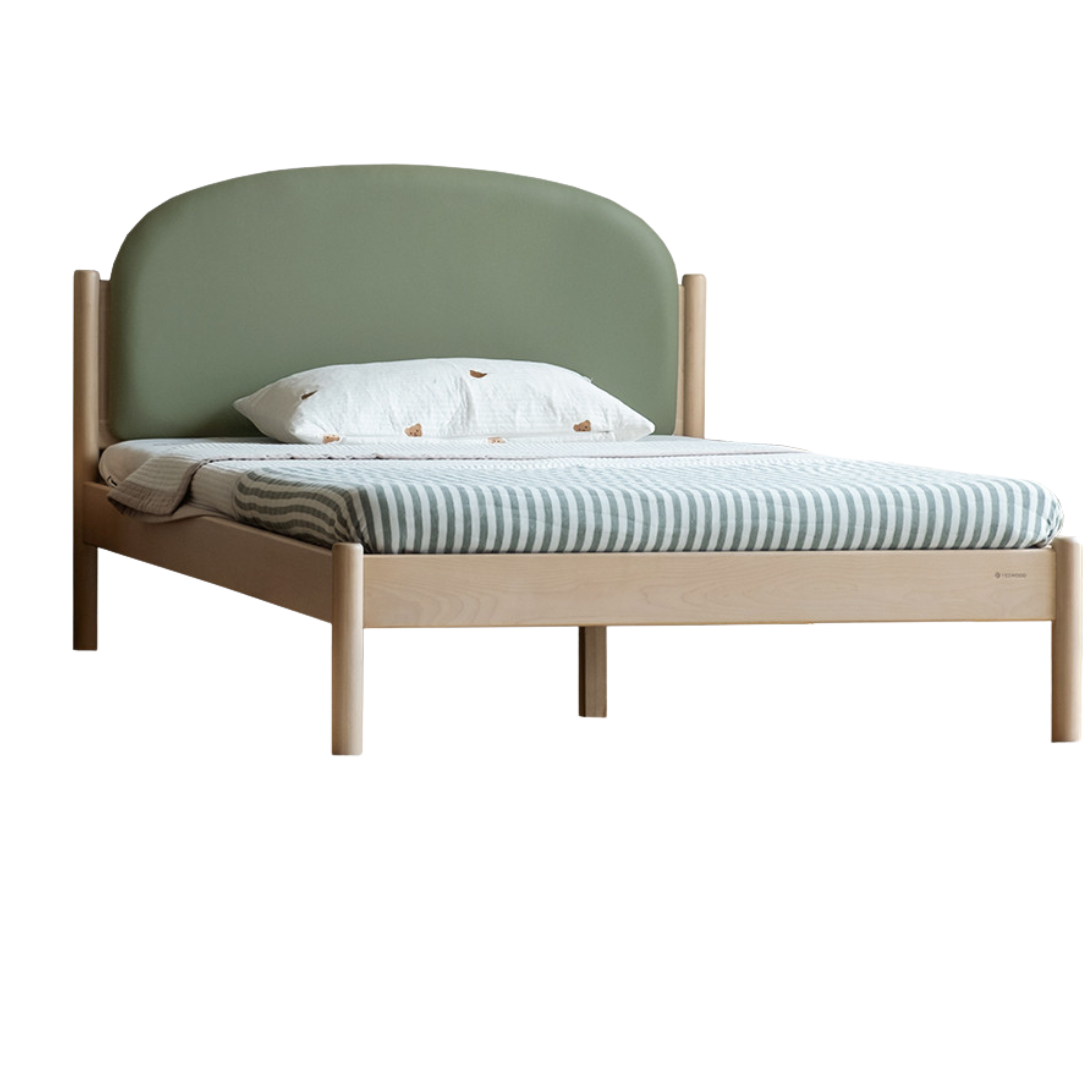 Organic Solid Wood Children's Bed - Birch & Beech Frame with Premium Leather Accents | Safe, Non-Toxic Toddler Bed for Nursery, Bedroom & Montessori Rooms