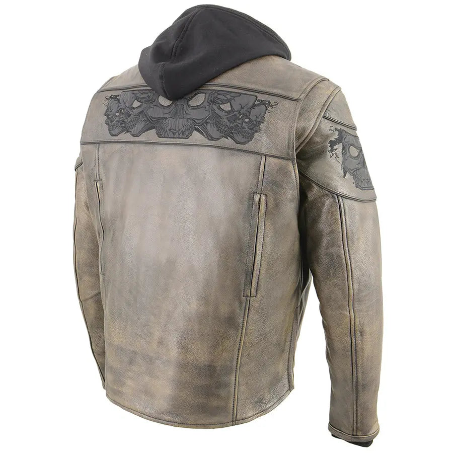 Milwaukee Leather Men's Distressed Brown Motorcycle Jacket with Reflective Skull Design - Stylish Biker Jacket for Scooter Riders & Urban Commuters