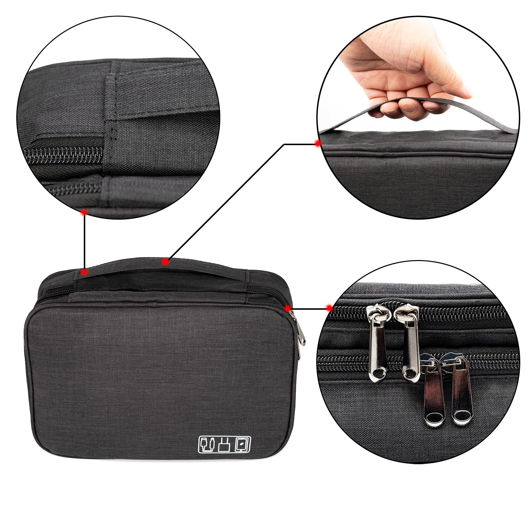 Ruyosn Waterproof Cable Storage Pouch - Large Double Layer Organizer Case for Hard Drives, Cords & Electronics Accessories (Black) | Perfect for Travel, Office & Home Cable Management