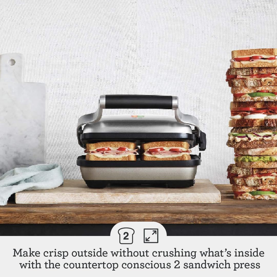 Sage SSG600BSS Stainless Steel Sandwich Press Maker - Perfect for Grilled Cheese, Paninis & Breakfast - Ideal for Home, Office & Small Cafes